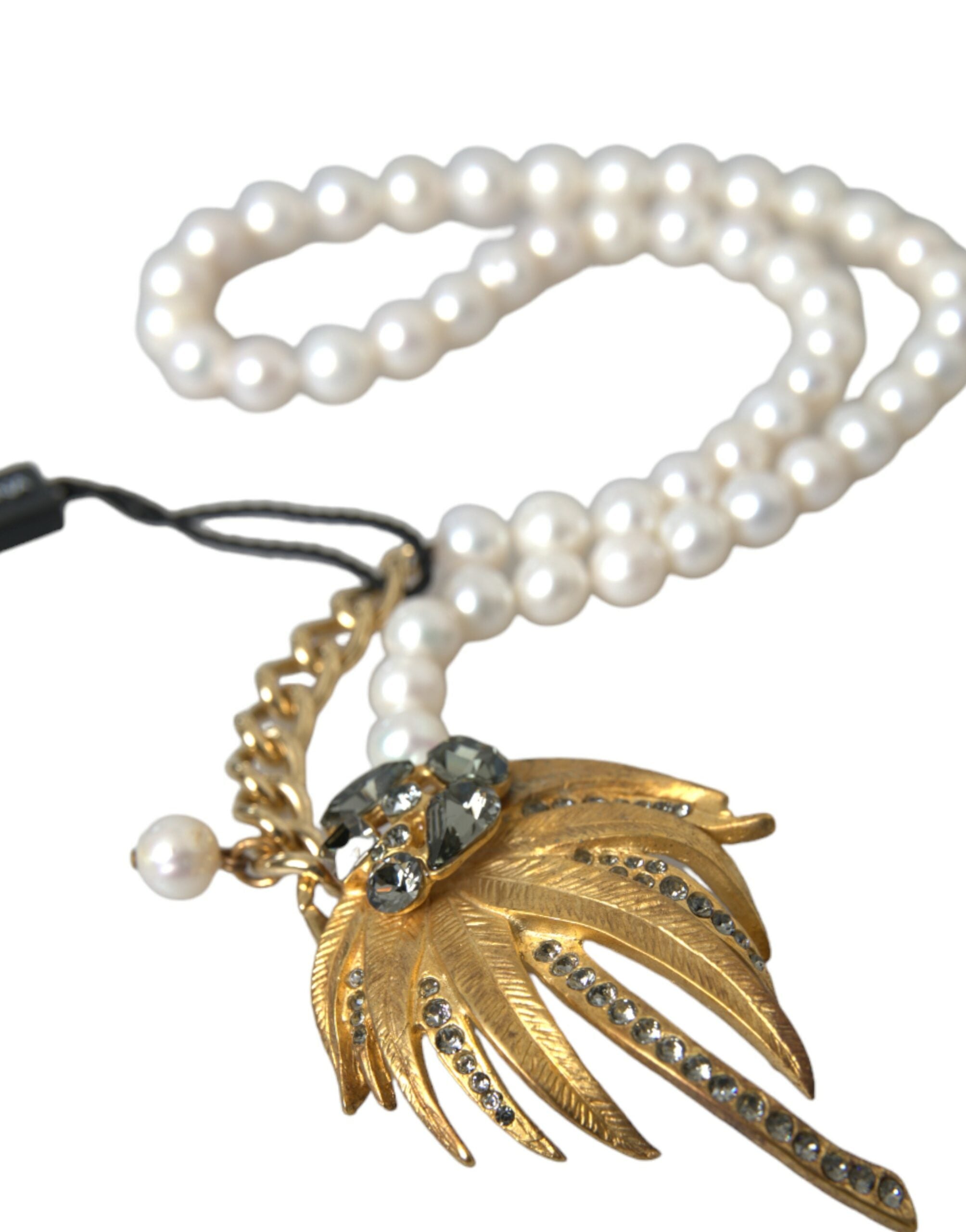 Dolce & Gabbana Brass Crystal Pearl Tree Pendant Charm Gold Necklace