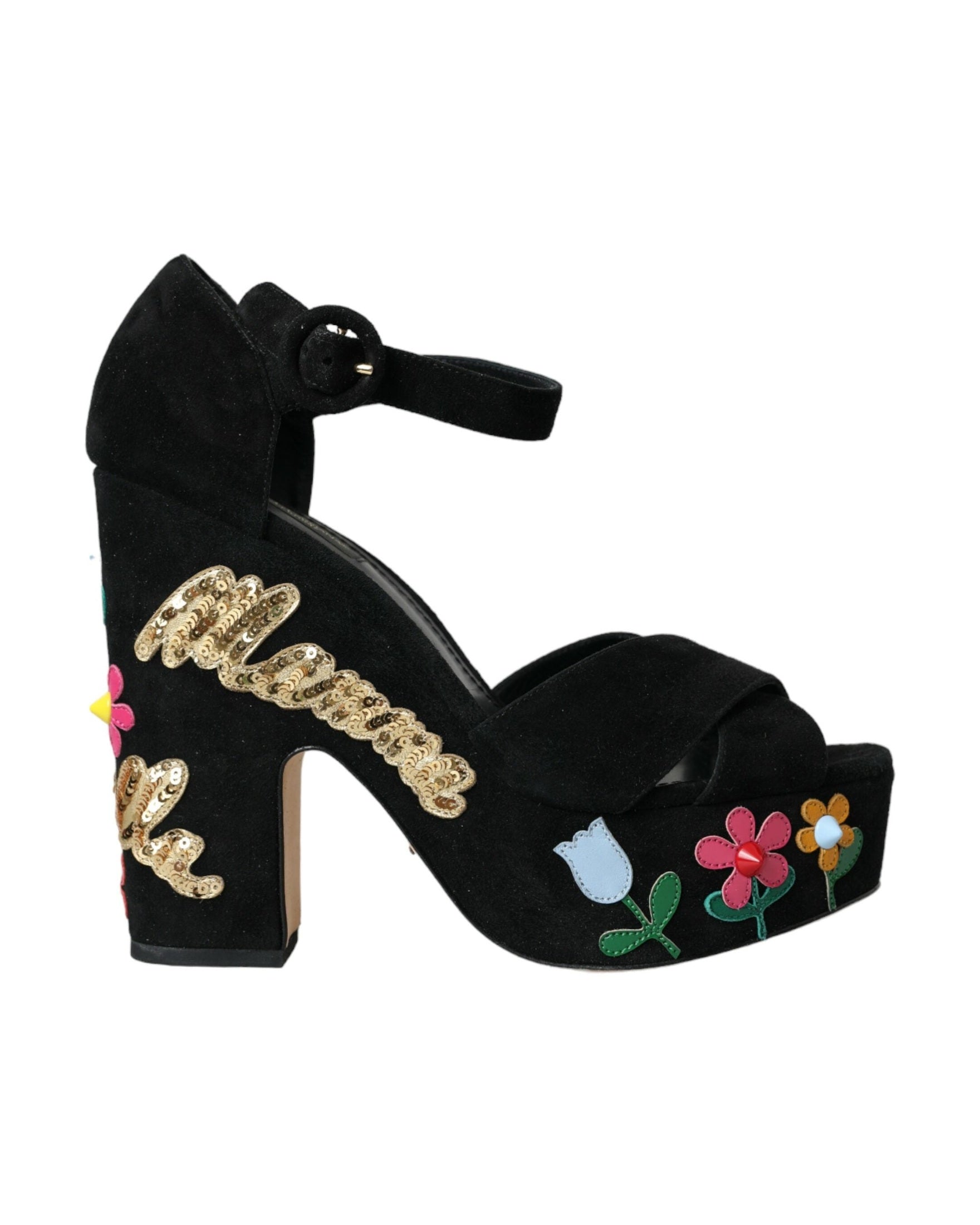 Dolce & Gabbana Black Floral Ankle Strap Heels Sandals Shoes Glam Steals