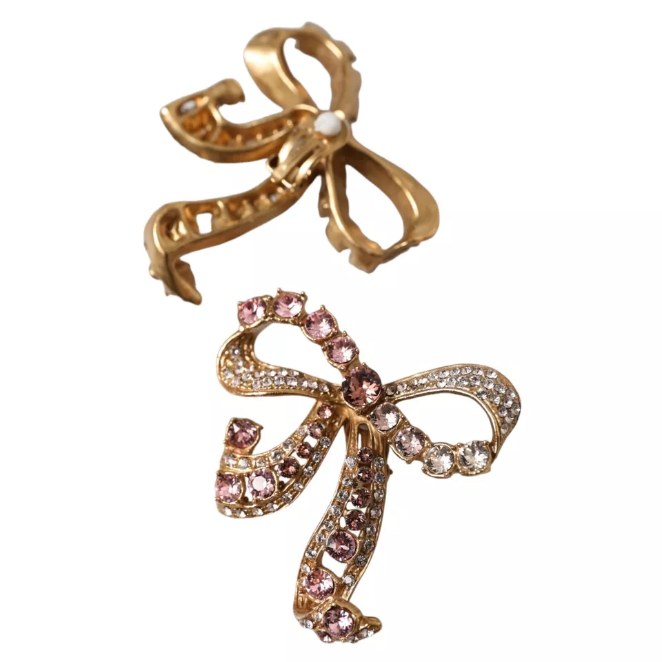 Dolce & Gabbana Brass Crystal Bow Fiocchi Gold Pink Clear Christmas