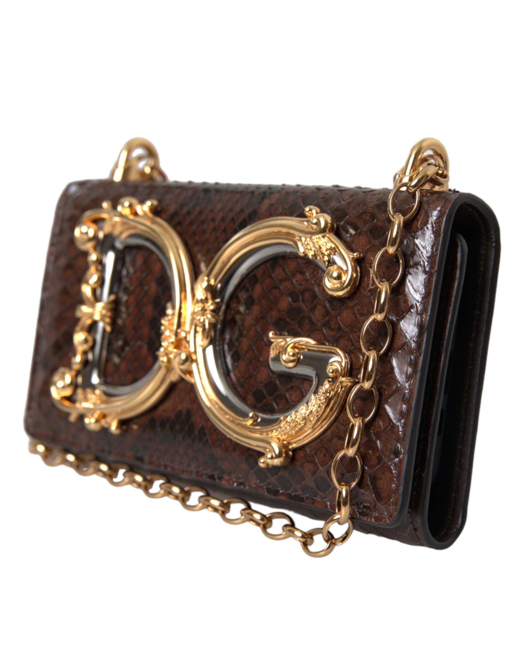 Dolce & Gabbana Python Leather Dg Girls Crossbody Phone Brown Bag