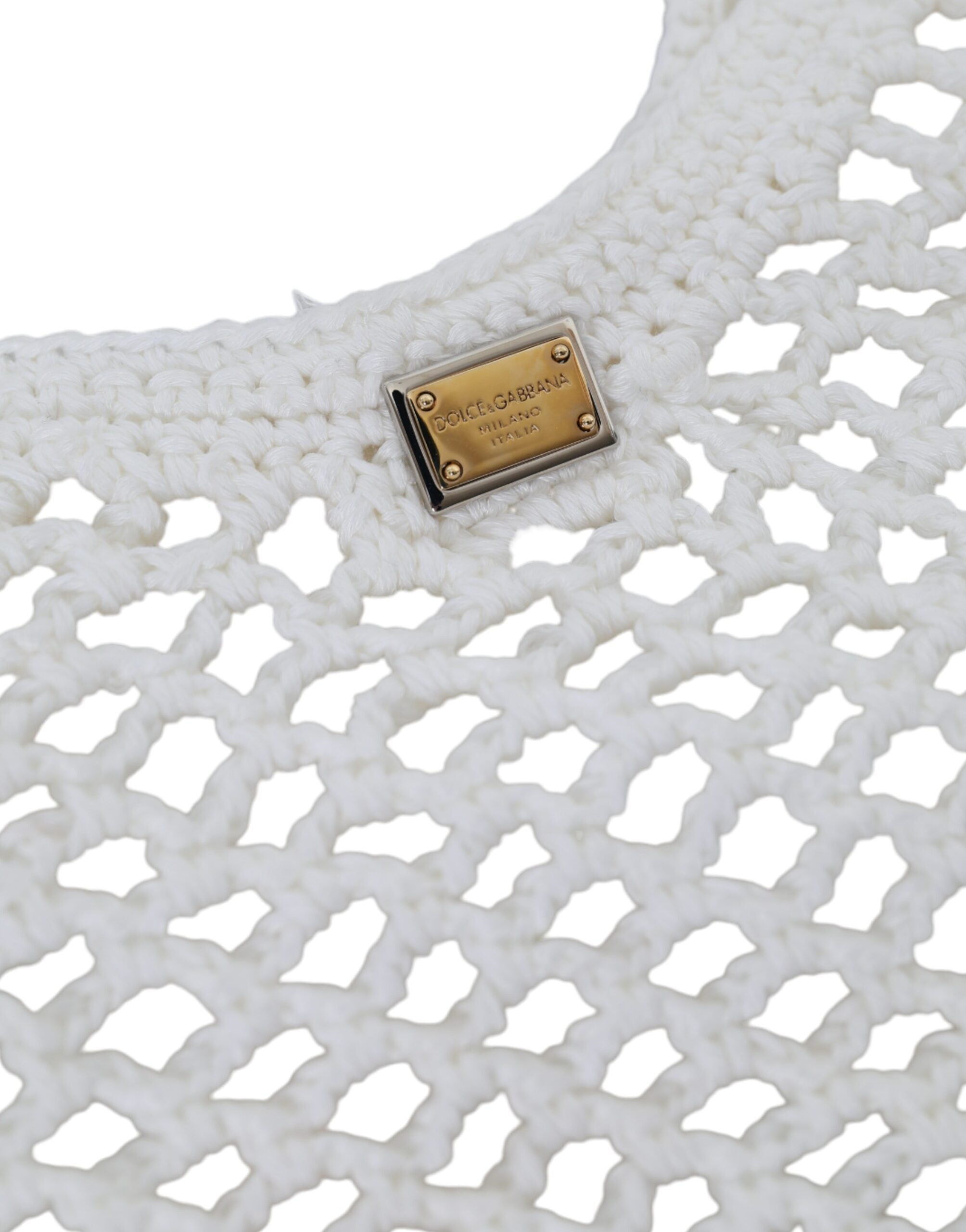 Dolce & Gabbana Knitted Cotton Logo Shopping Tote White Green Bag