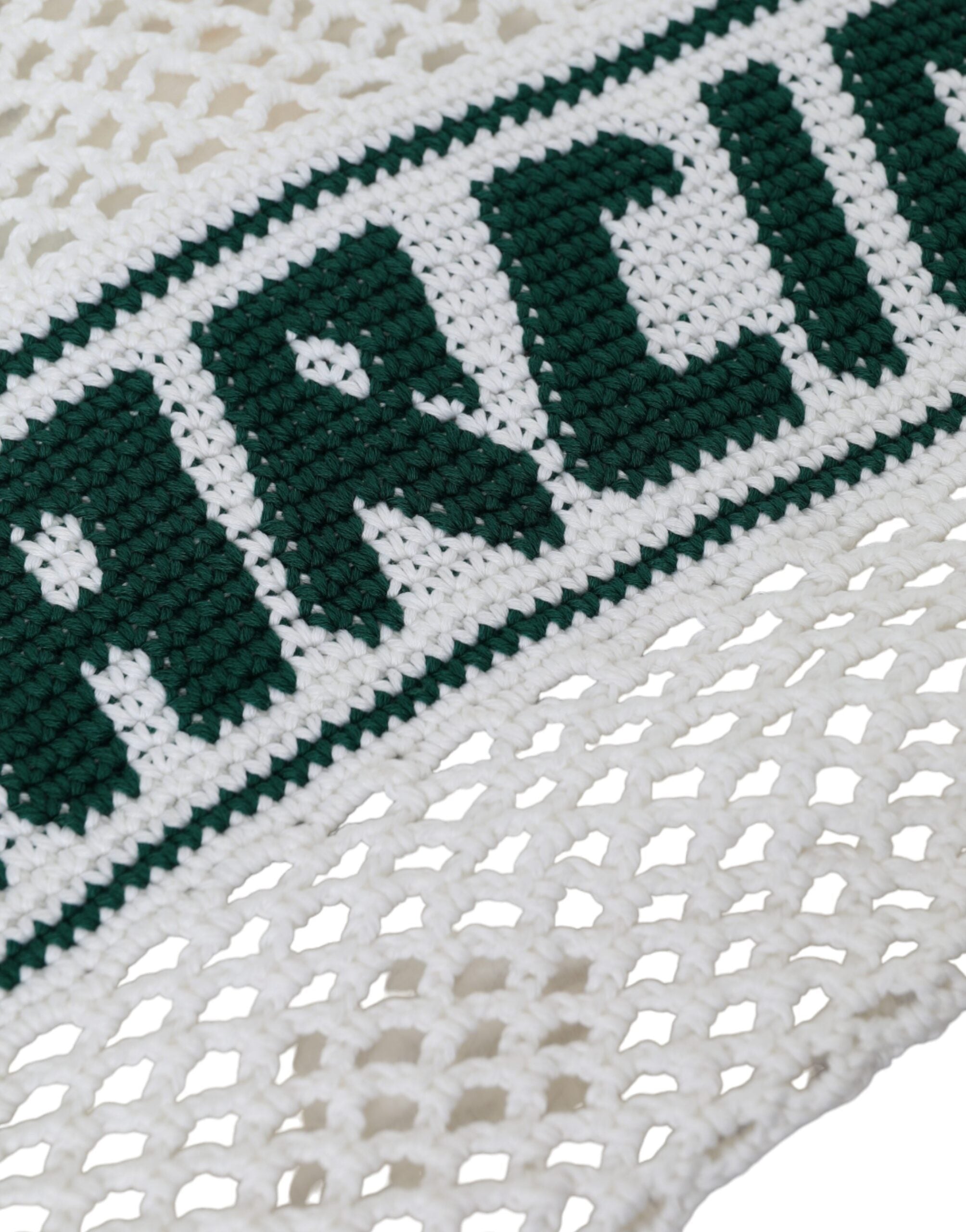 Dolce & Gabbana Knitted Cotton Logo Shopping Tote White Green Bag