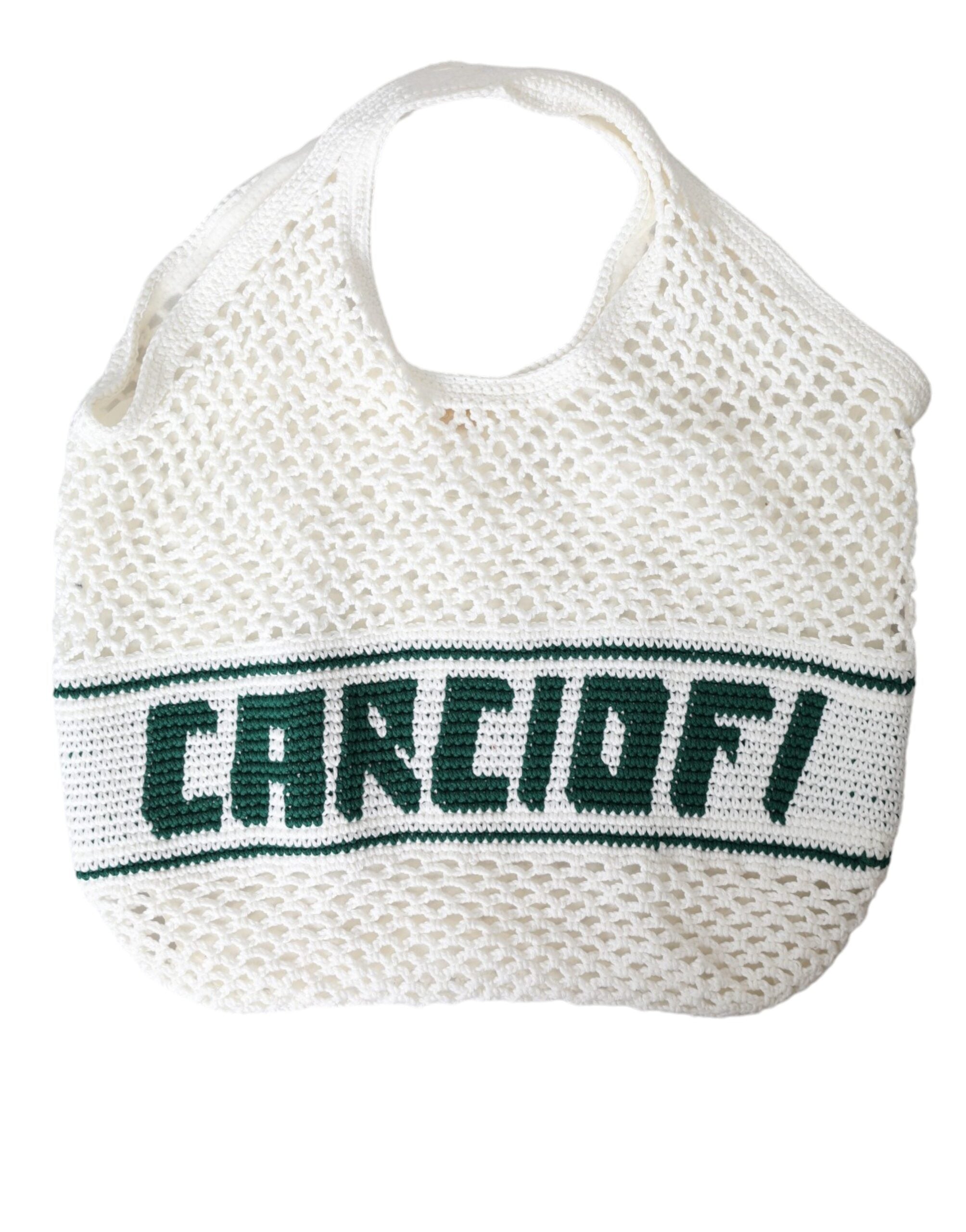 Dolce & Gabbana Knitted Cotton Logo Shopping Tote White Green Bag