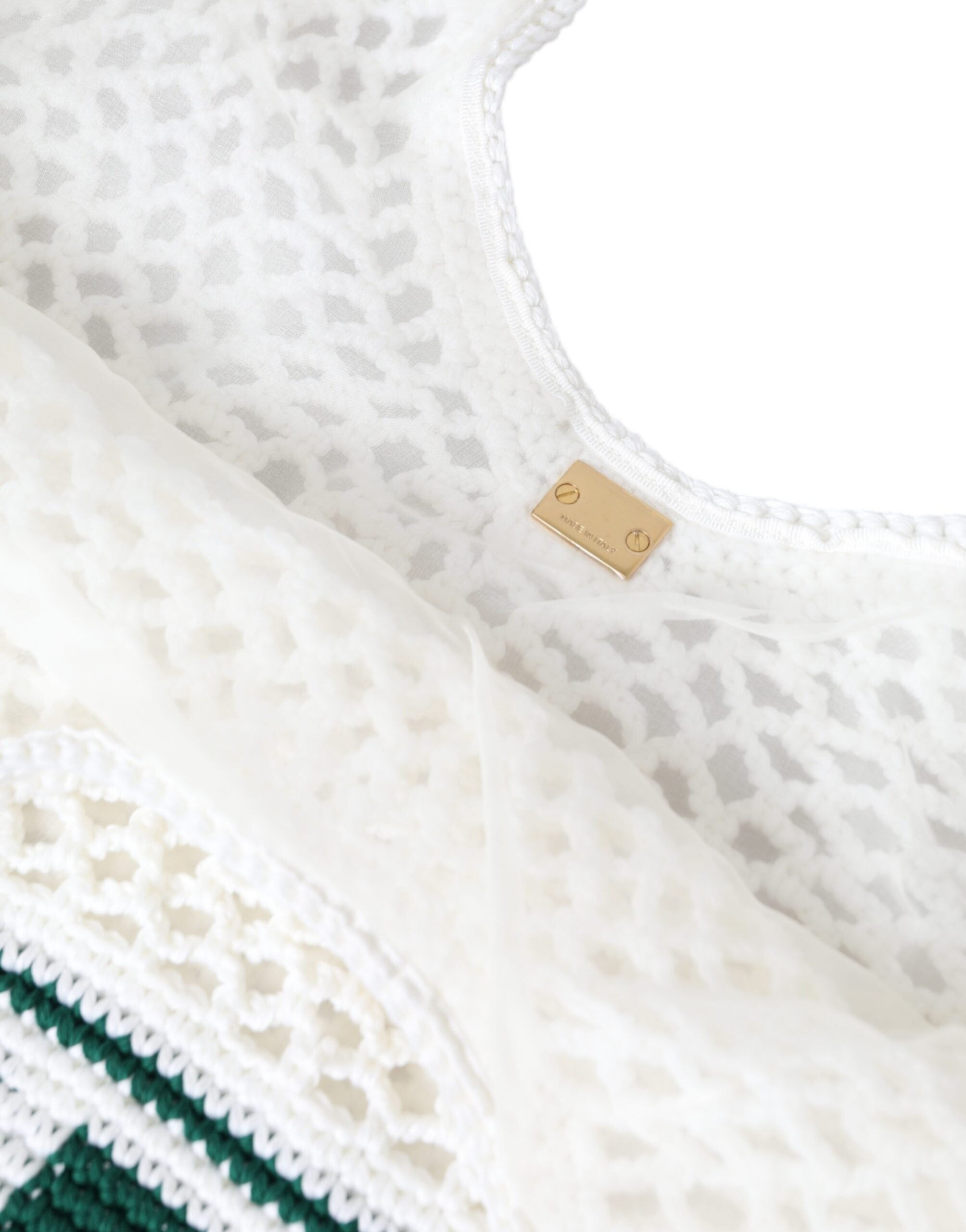 Dolce & Gabbana Knitted Cotton Logo Shopping Tote White Green Bag