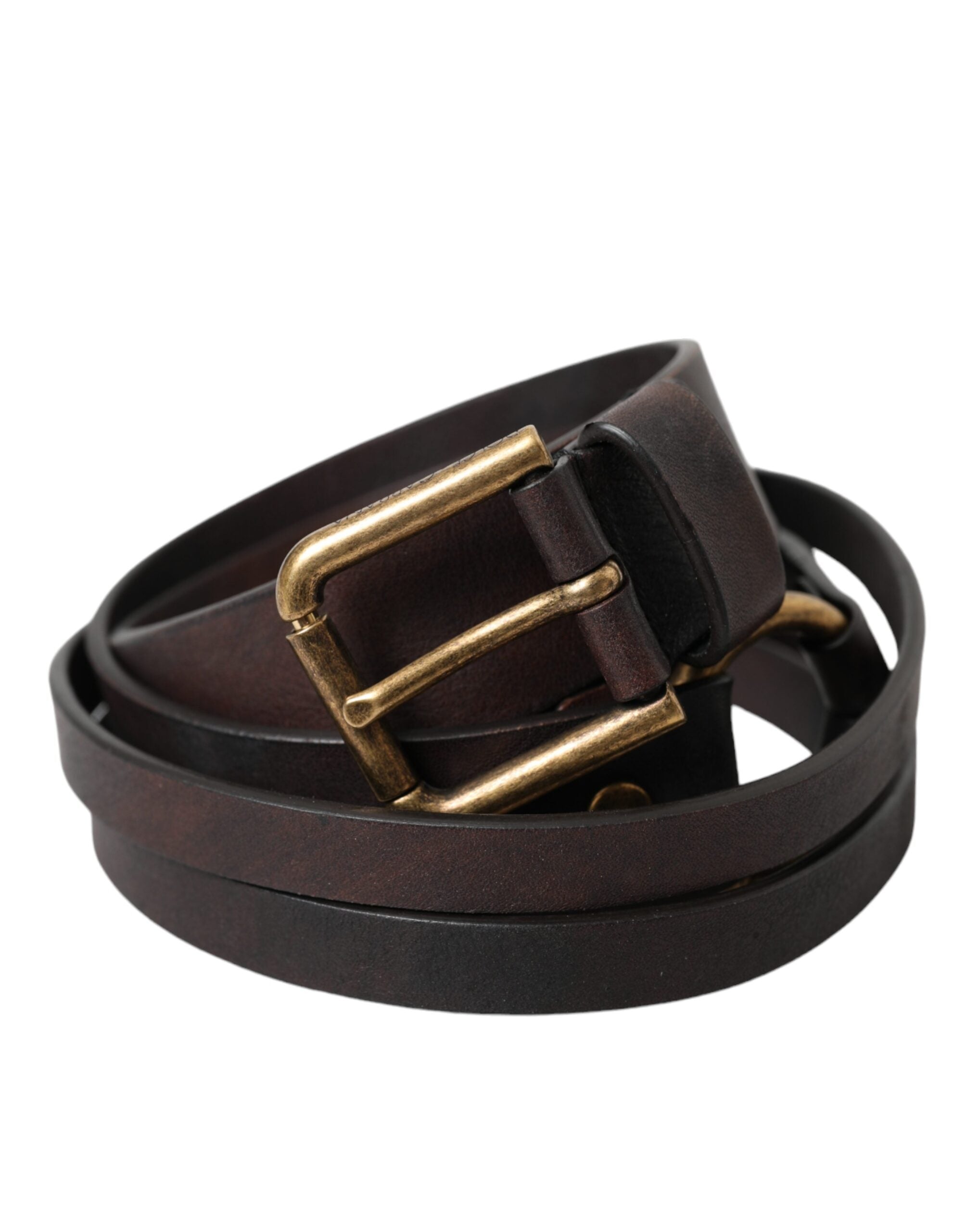 Dolce & Gabbana Brown Leather Dark Gold Metal Buckle Belt Glam Steals