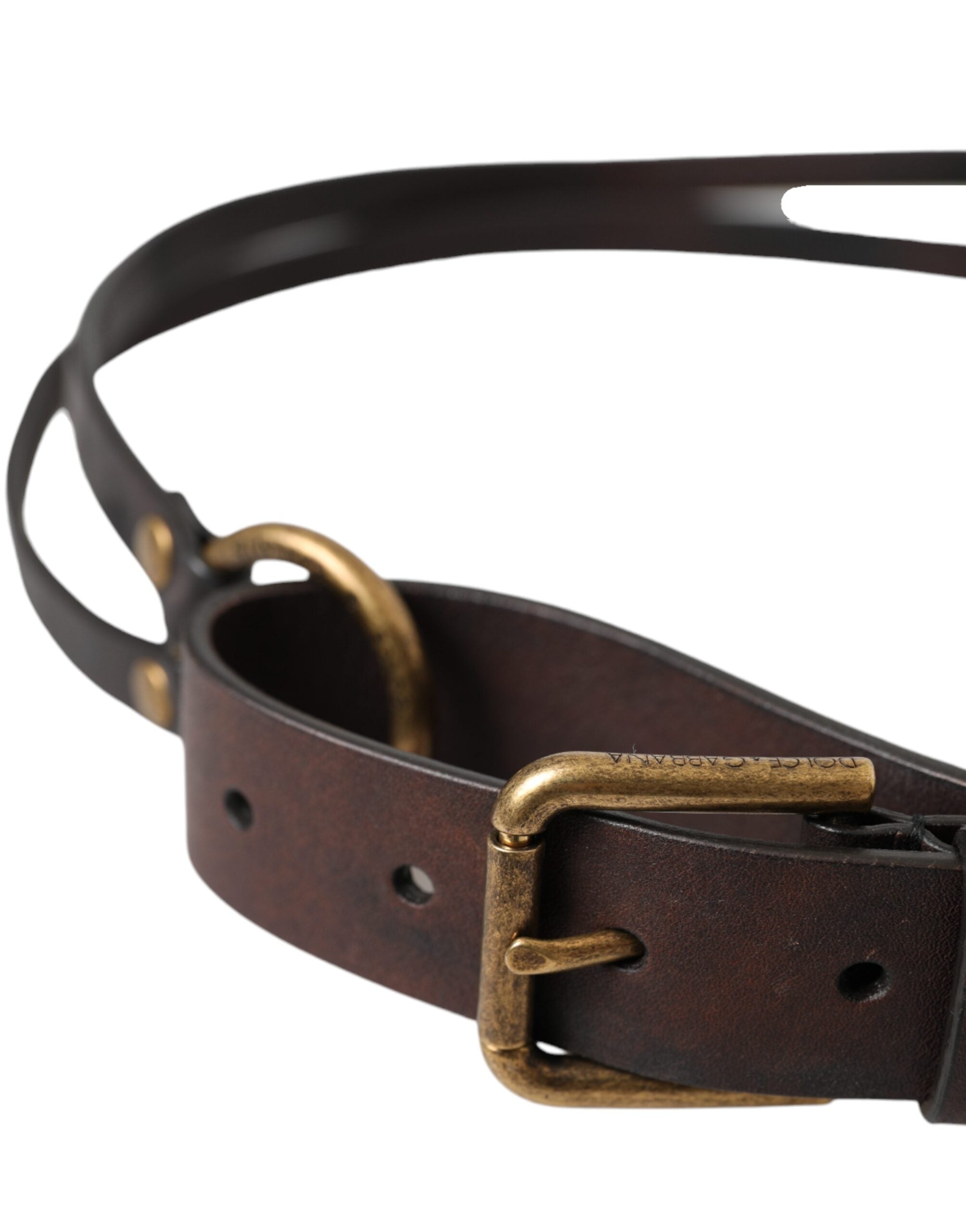 Dolce & Gabbana Brown Leather Dark Gold Metal Buckle Belt Glam Steals