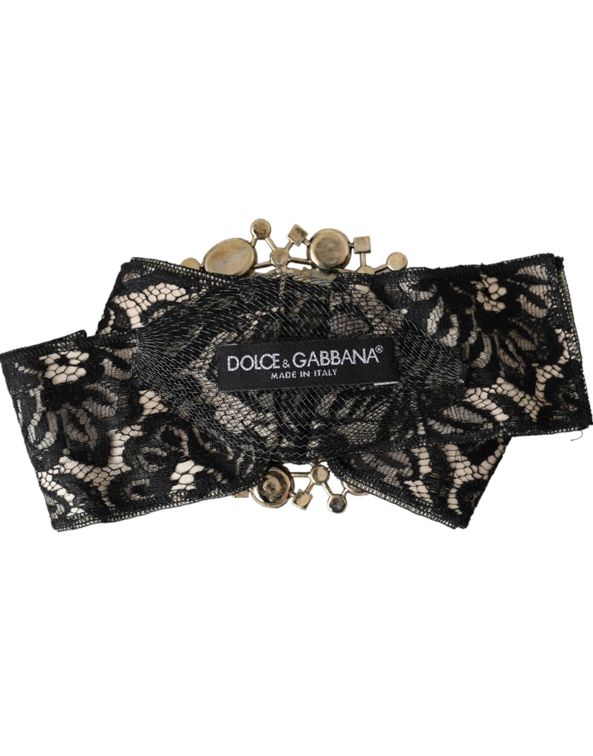 Dolce & Gabbana Lace Crystal Handmade Brooch Hair Black Pin