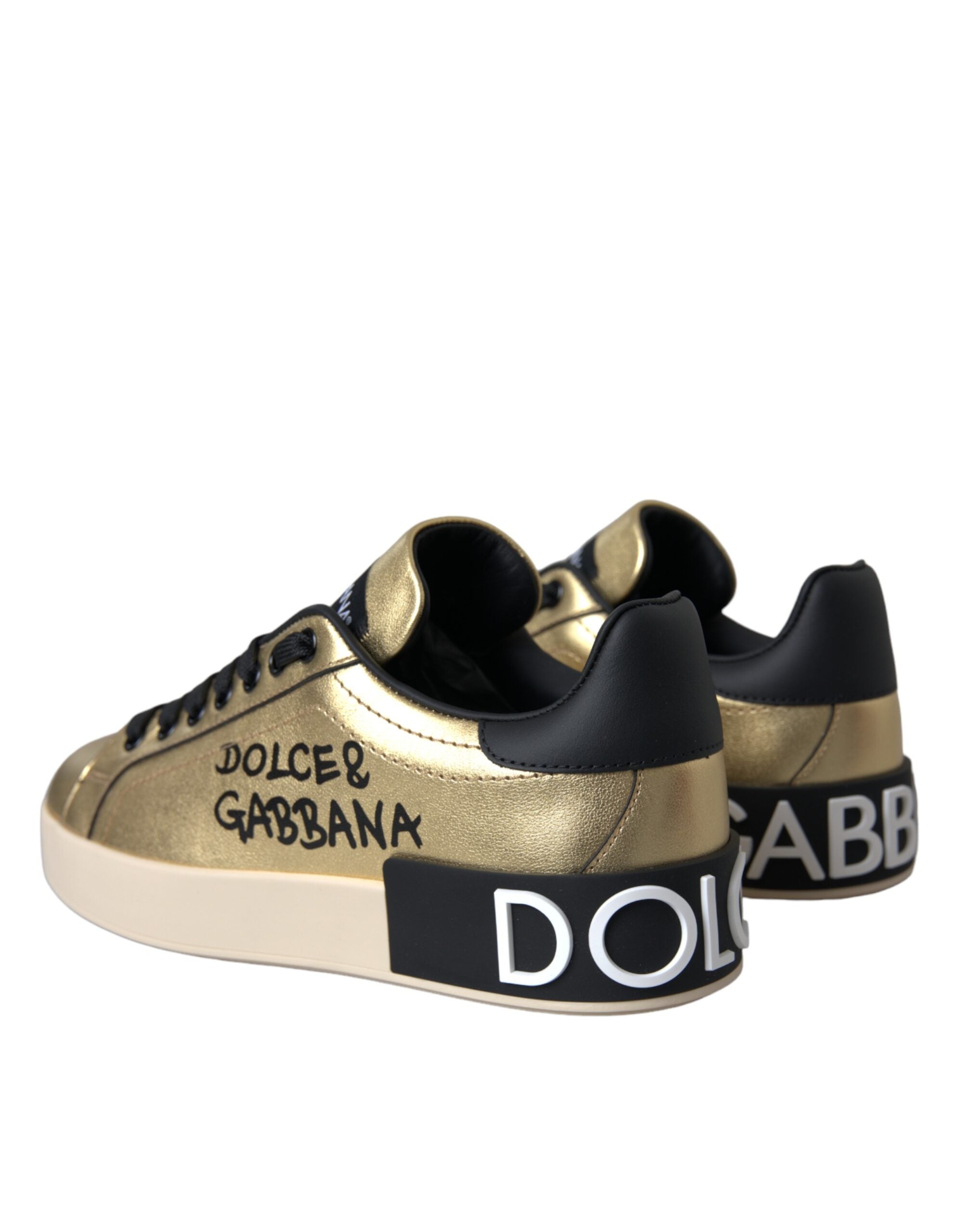 Dolce & Gabbana Gold Portofino Calf Leather Sneakers Women Shoes Glam Steals