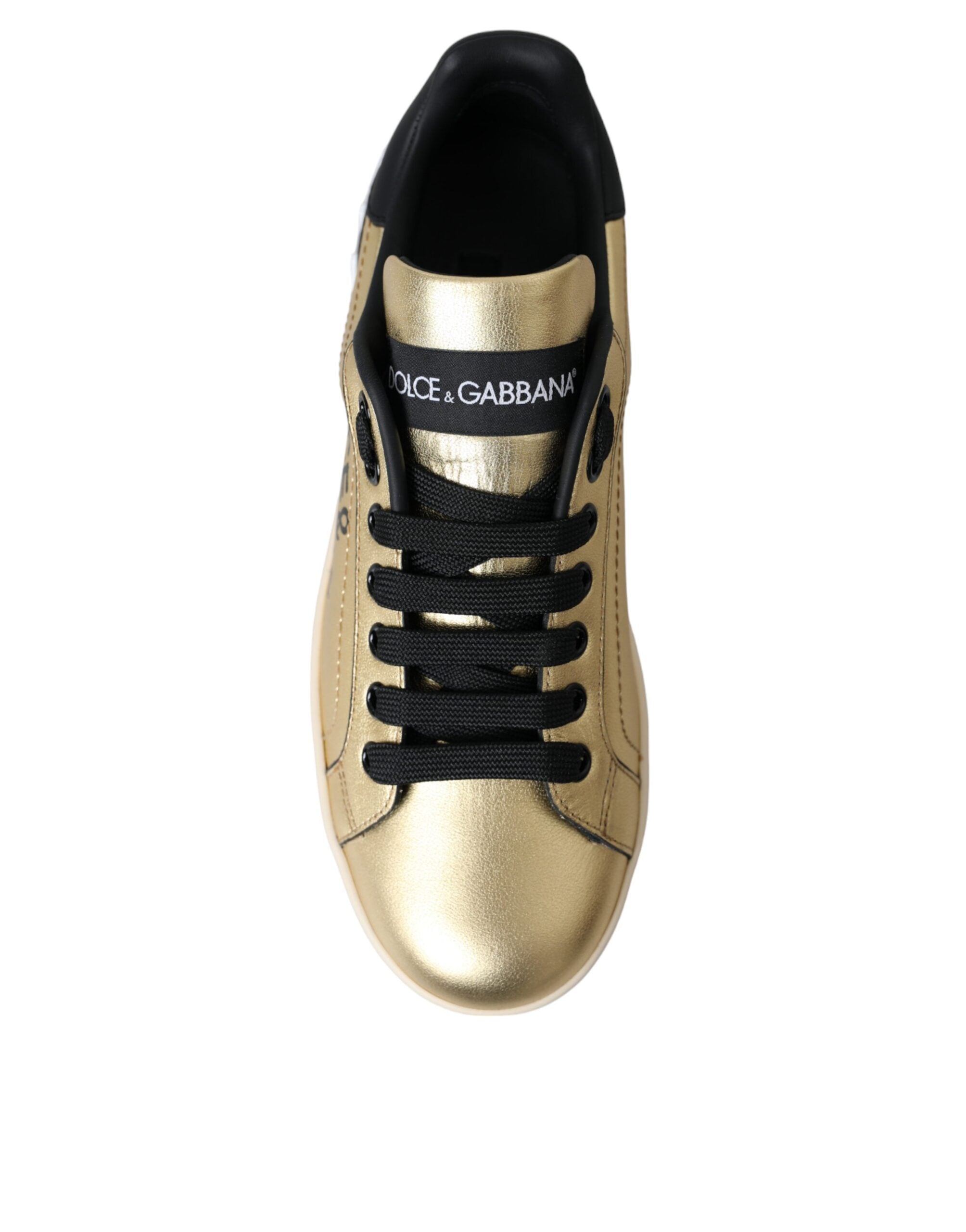 Dolce & Gabbana Gold Portofino Calf Leather Sneakers Women Shoes Glam Steals
