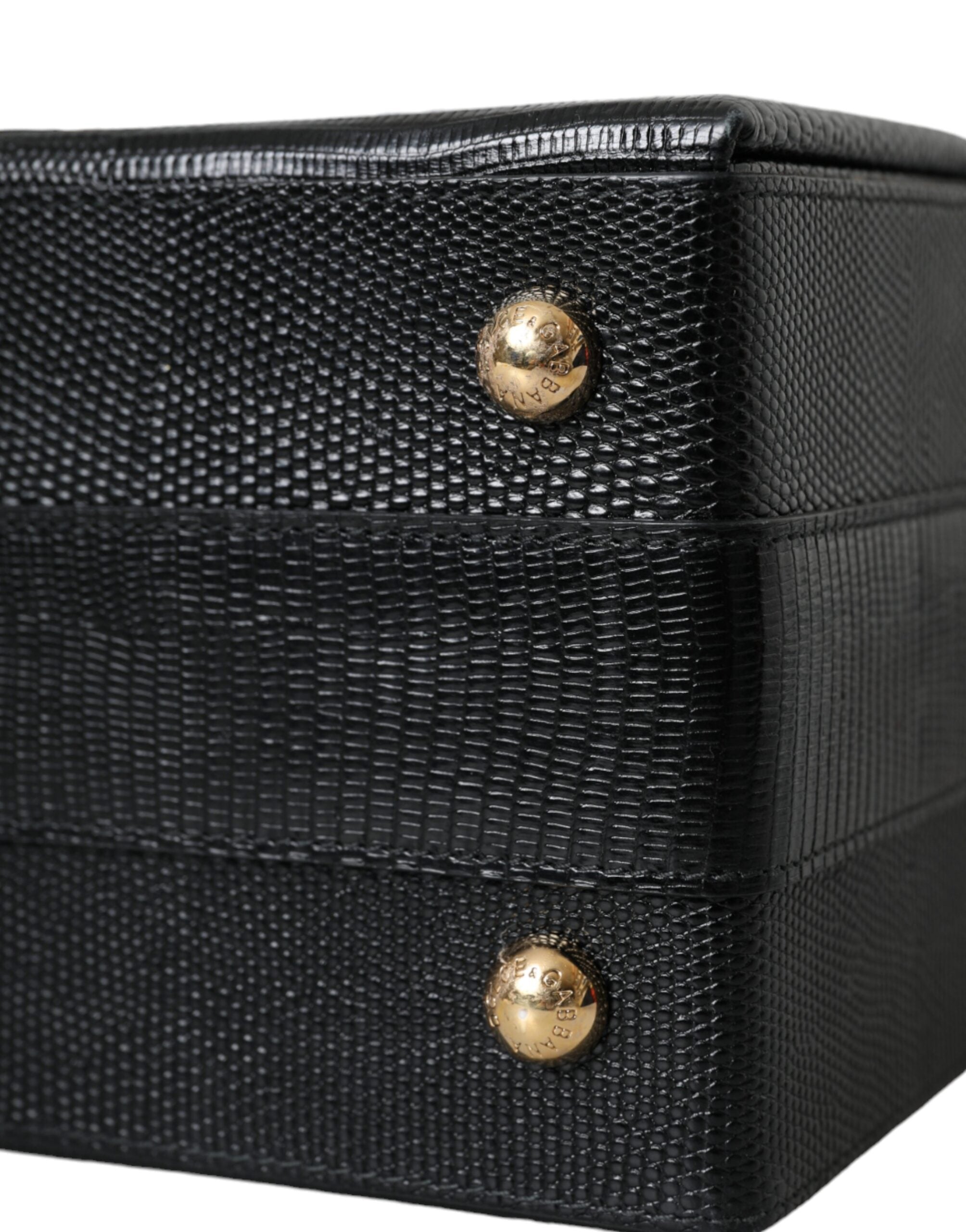 Dolce & Gabbana Lizard Embossed Calfskin Leather Double Box Black Bag