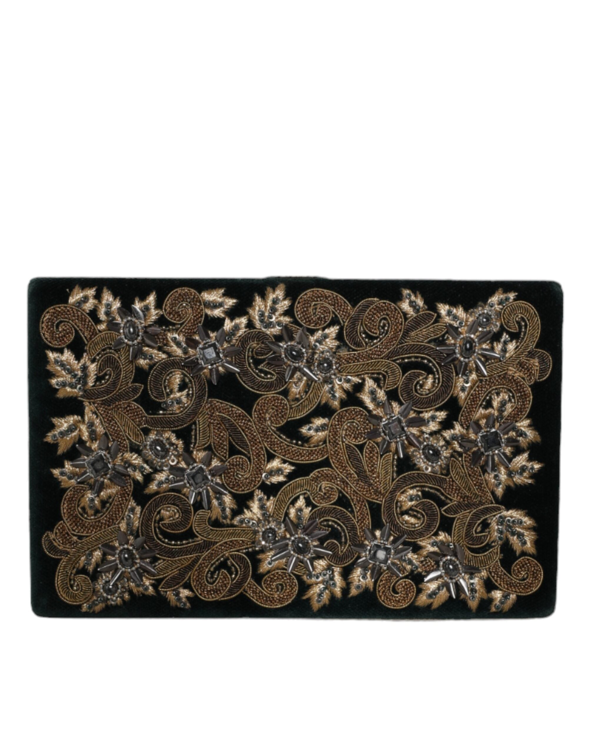Dolce & Gabbana Velvet Frame Clutch Evening Party Purse Black Gold Bag