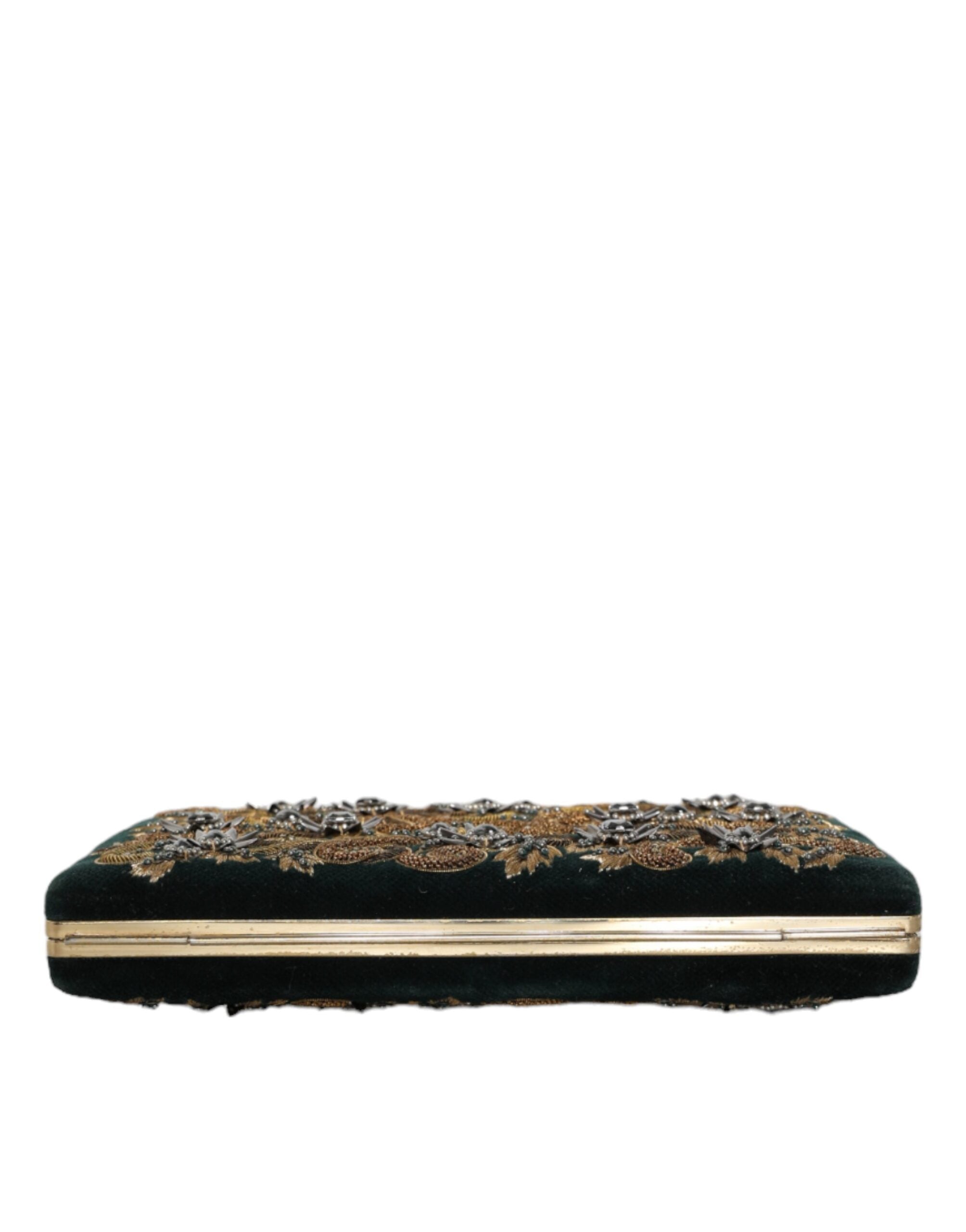 Dolce & Gabbana Velvet Frame Clutch Evening Party Purse Black Gold Bag