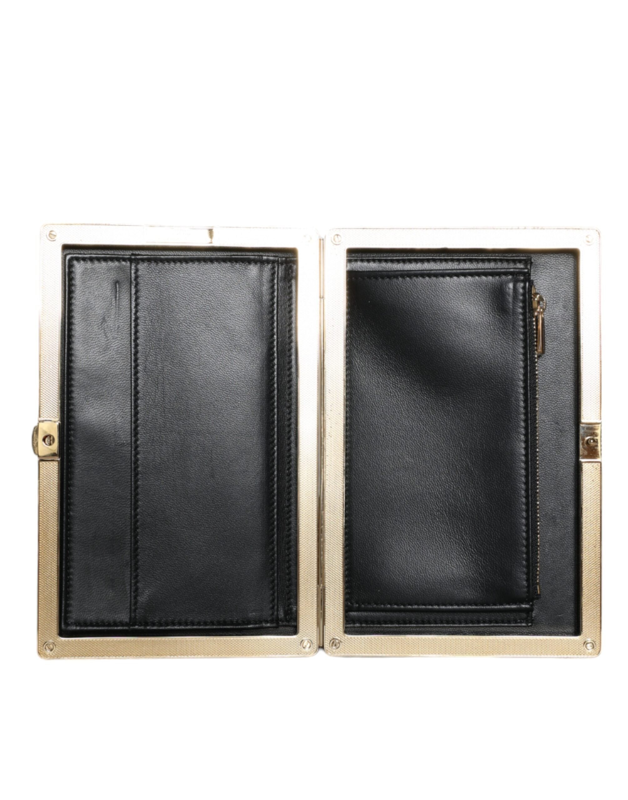Dolce & Gabbana Velvet Frame Clutch Evening Party Purse Black Gold Bag