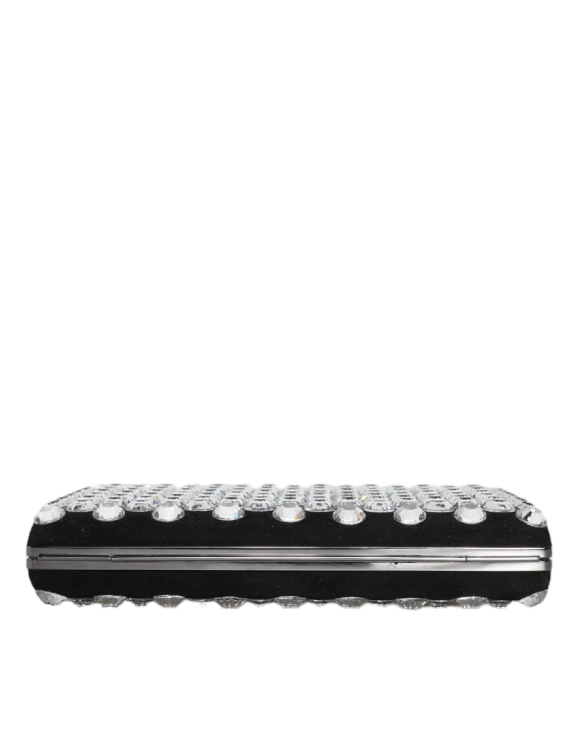 Dolce & Gabbana Velvet Crystal Clutch Evening Party Purse Black Bag