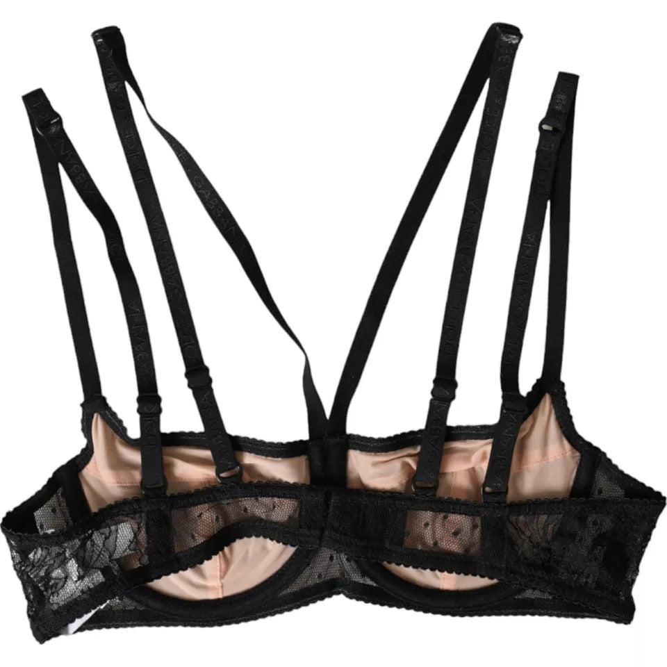 Dolce & Gabbana Floral Lace Nylon Balconcino Bra Black Underwear