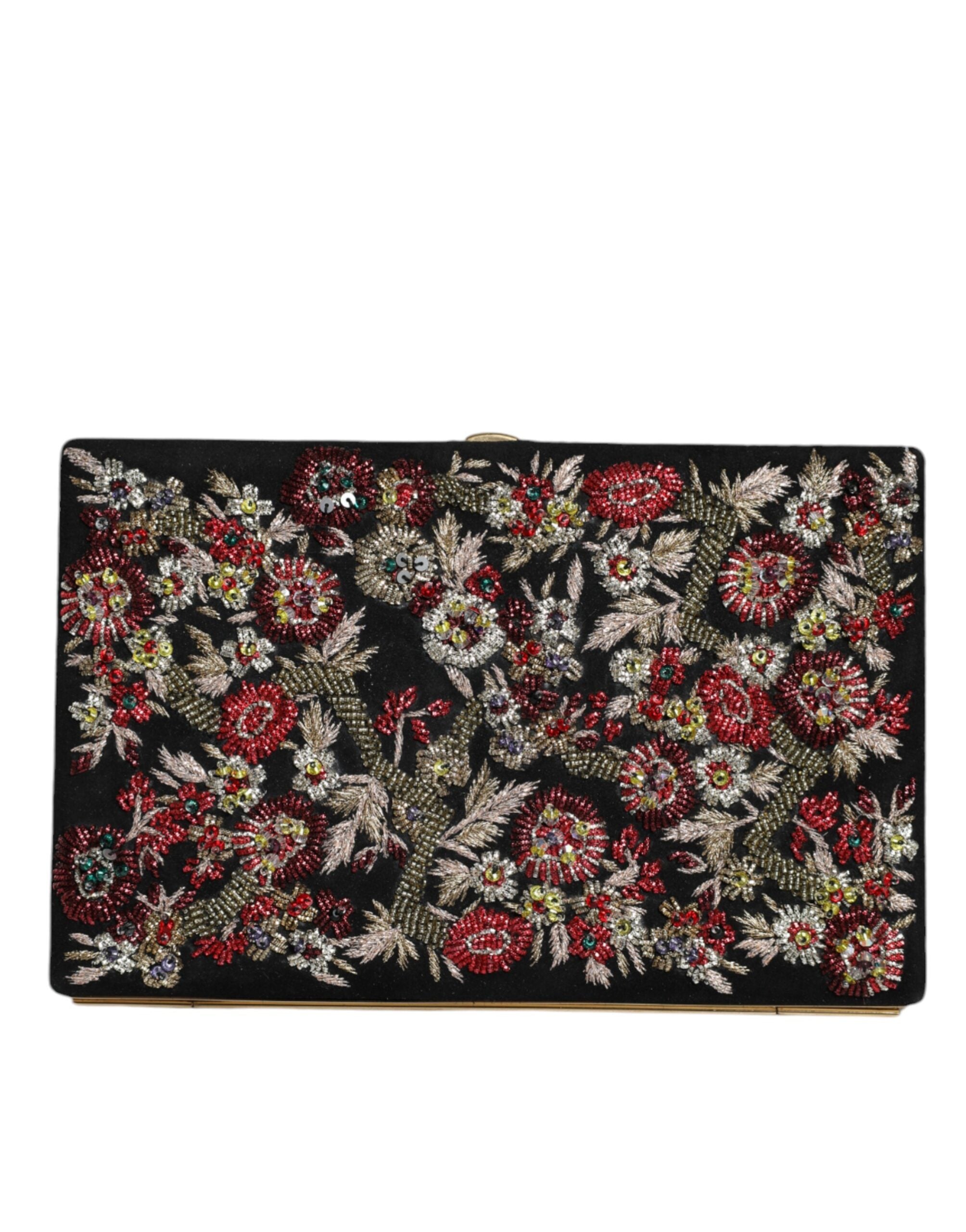 Dolce & Gabbana Floral Frame Clutch Evening Purse Multicolor Gold Bag