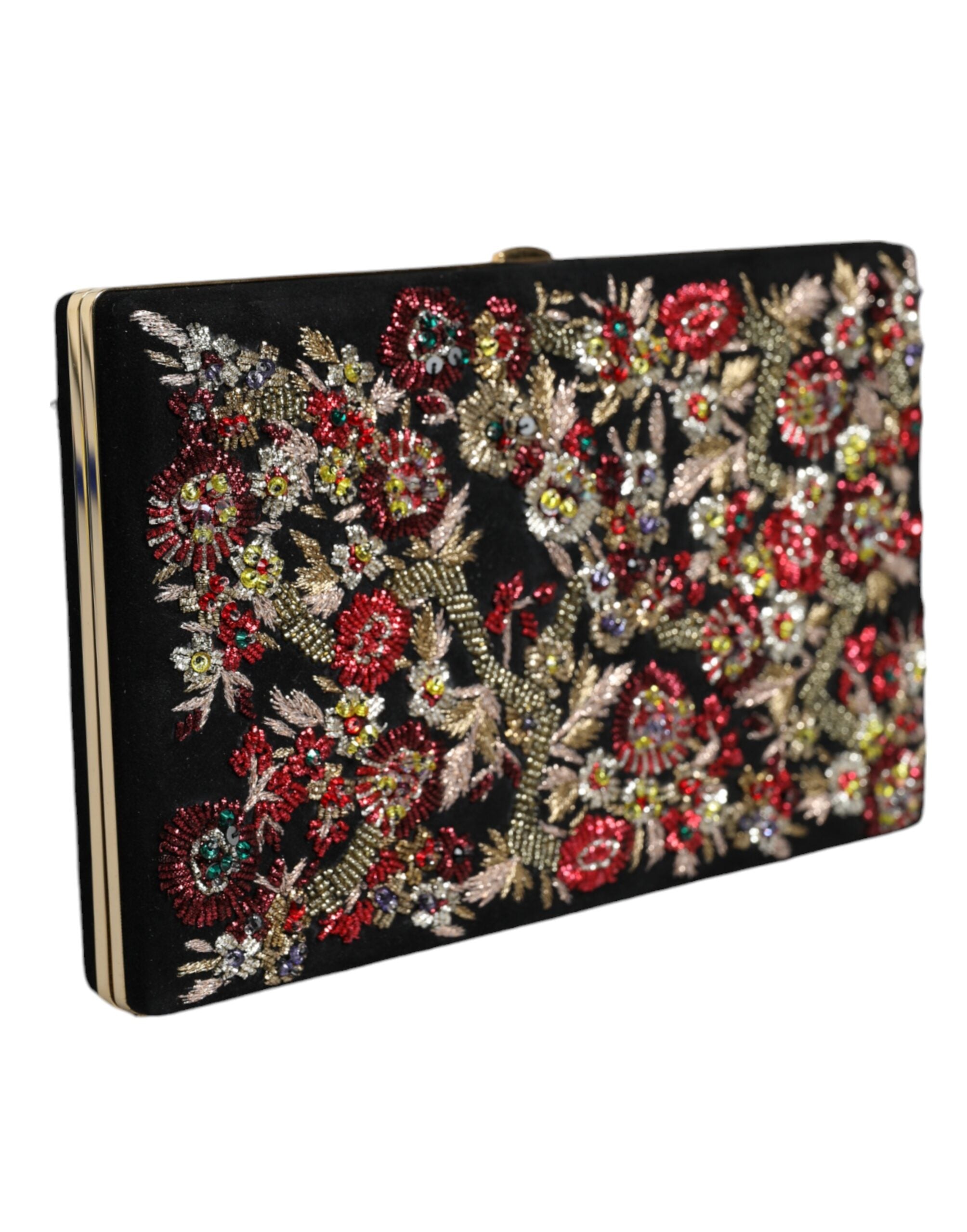 Dolce & Gabbana Floral Frame Clutch Evening Purse Multicolor Gold Bag
