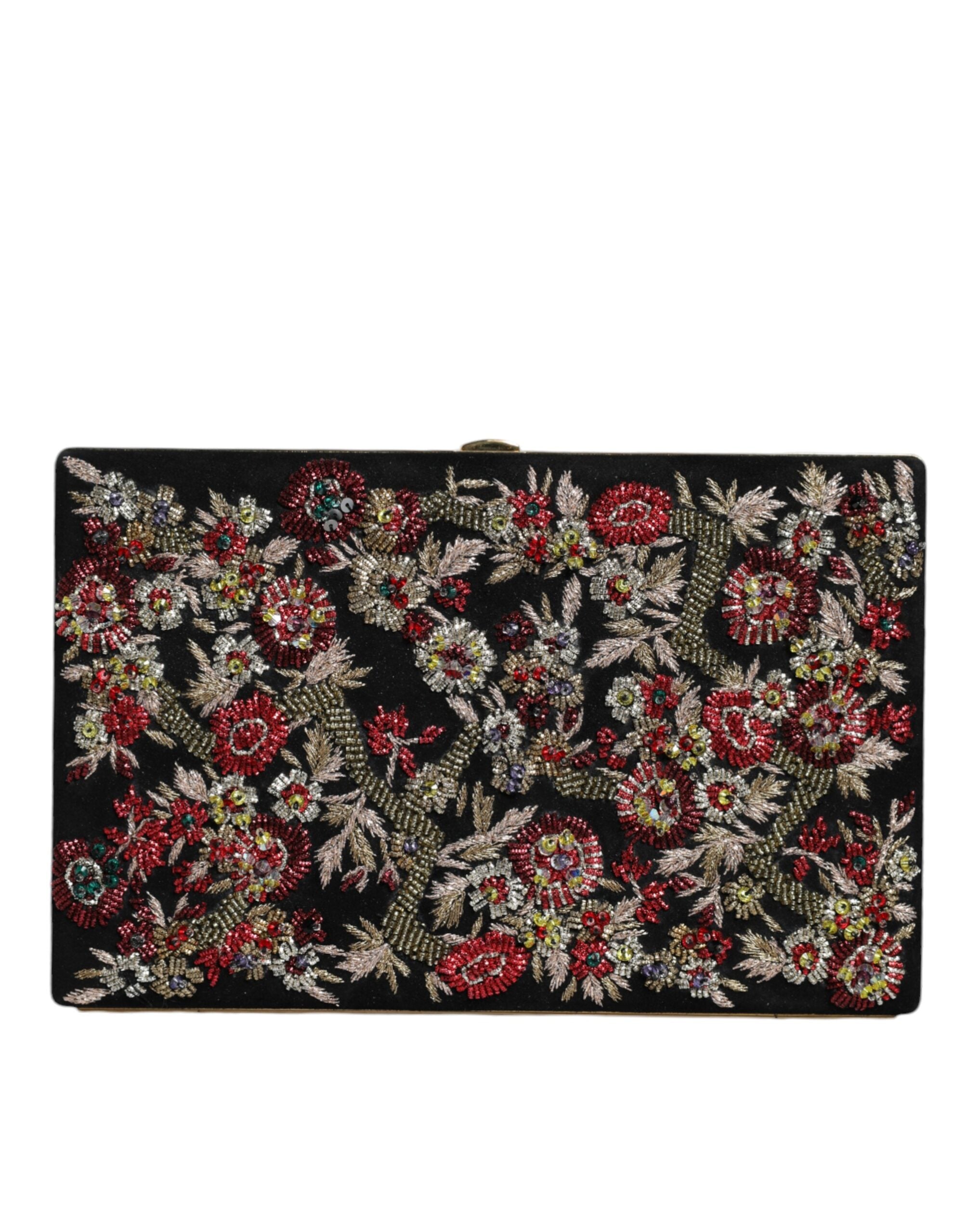 Dolce & Gabbana Floral Frame Clutch Evening Purse Multicolor Gold Bag