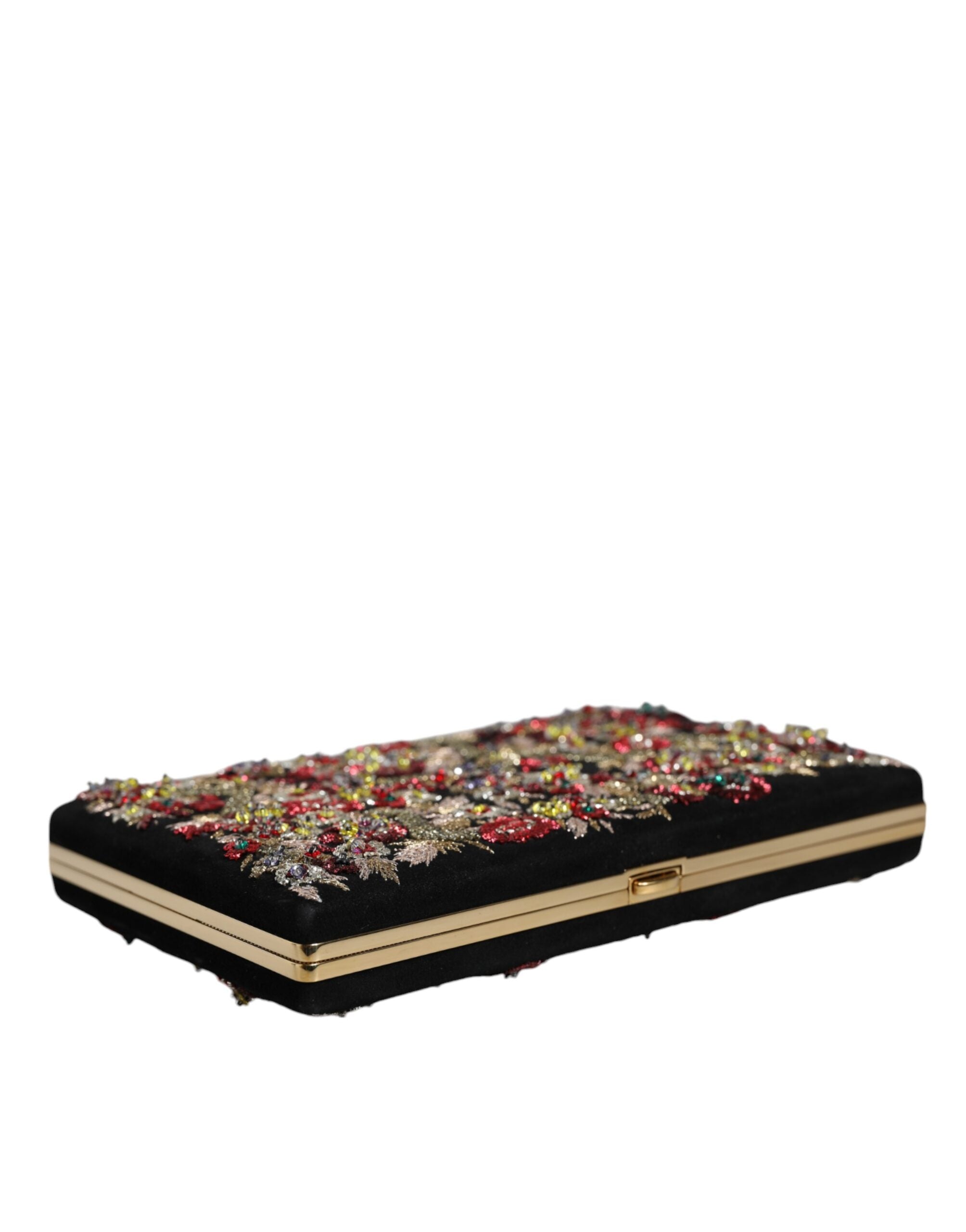 Dolce & Gabbana Floral Frame Clutch Evening Purse Multicolor Gold Bag