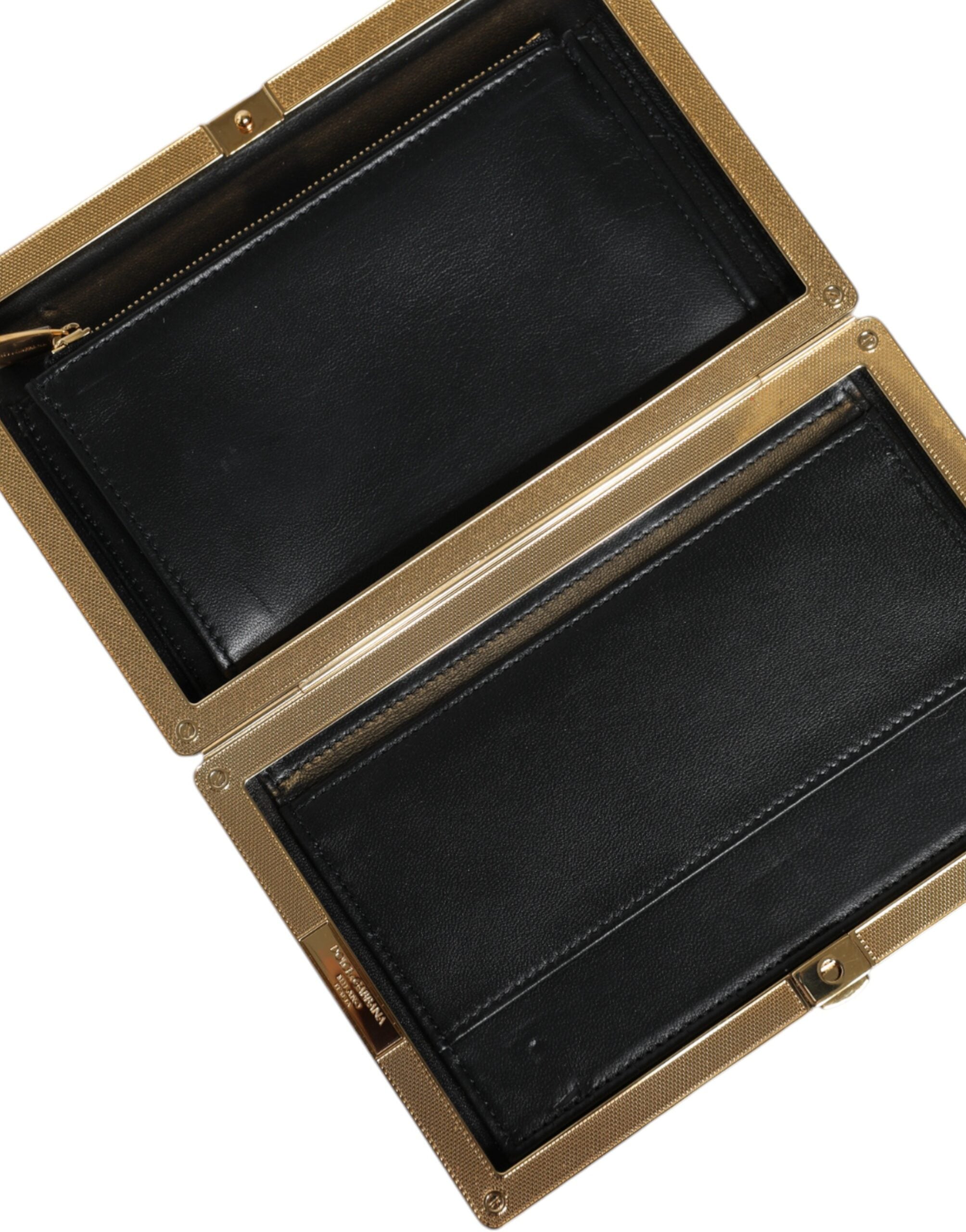 Dolce & Gabbana Floral Frame Clutch Evening Purse Multicolor Gold Bag