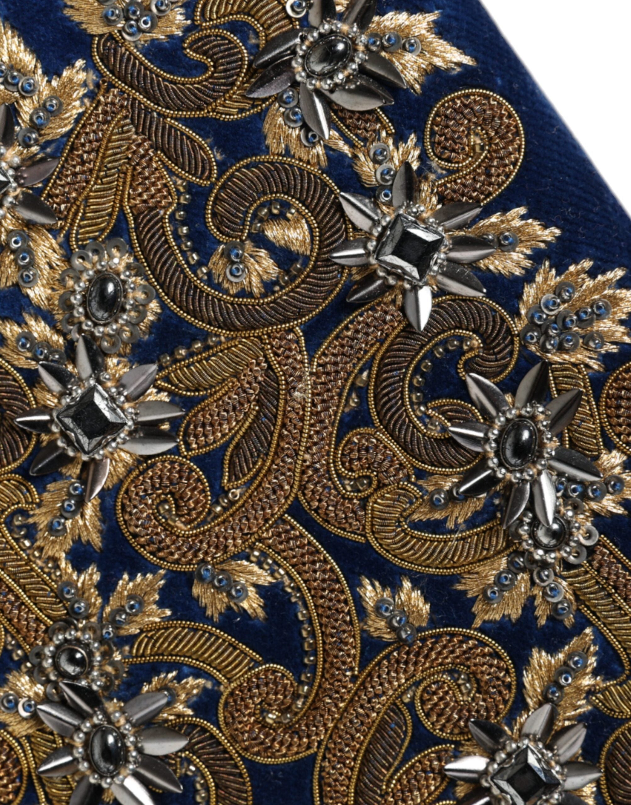 Dolce & Gabbana Velvet Frame Clutch Evening Party Purse Blue Gold Bag