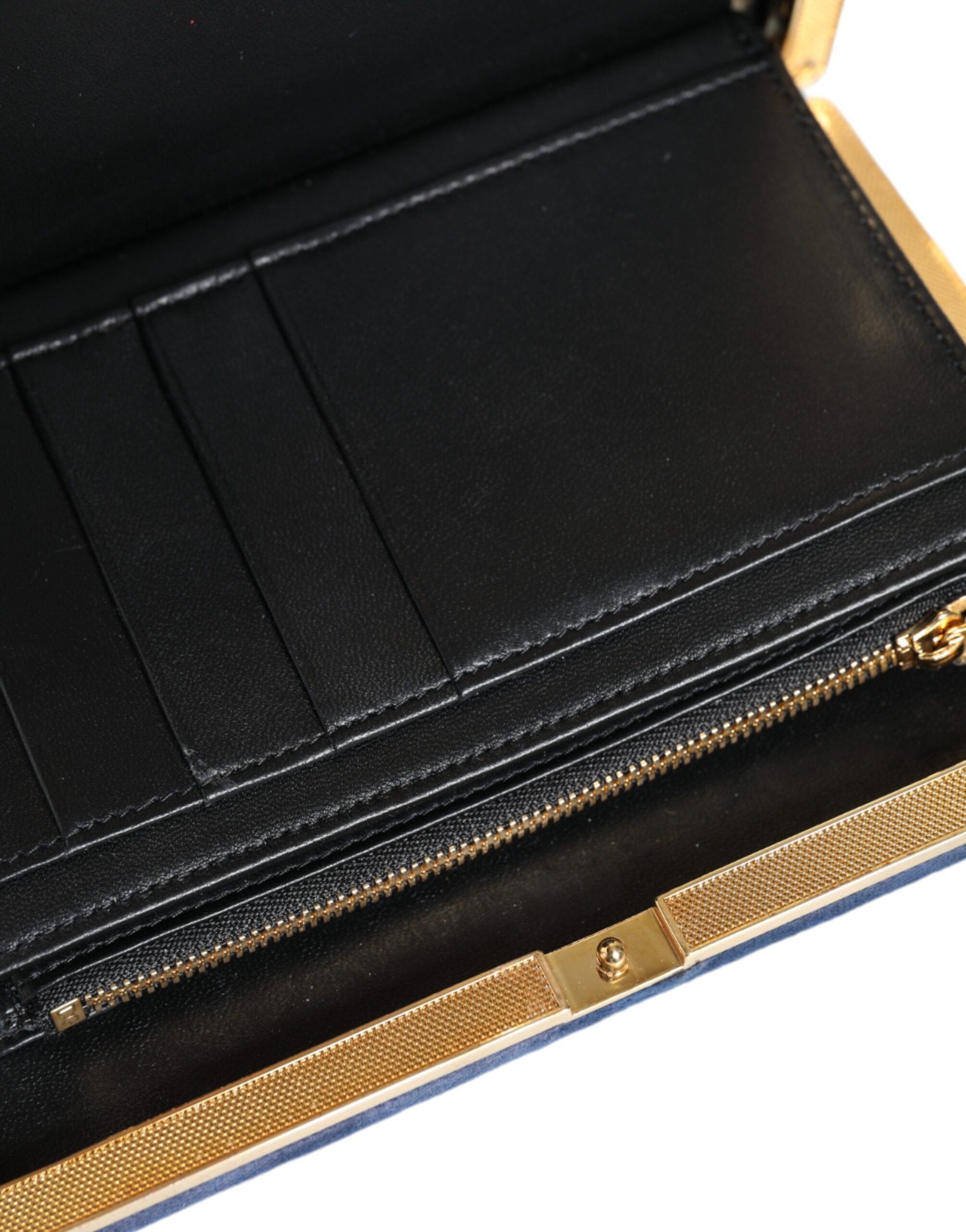 Dolce & Gabbana Velvet Frame Clutch Evening Party Purse Blue Gold Bag