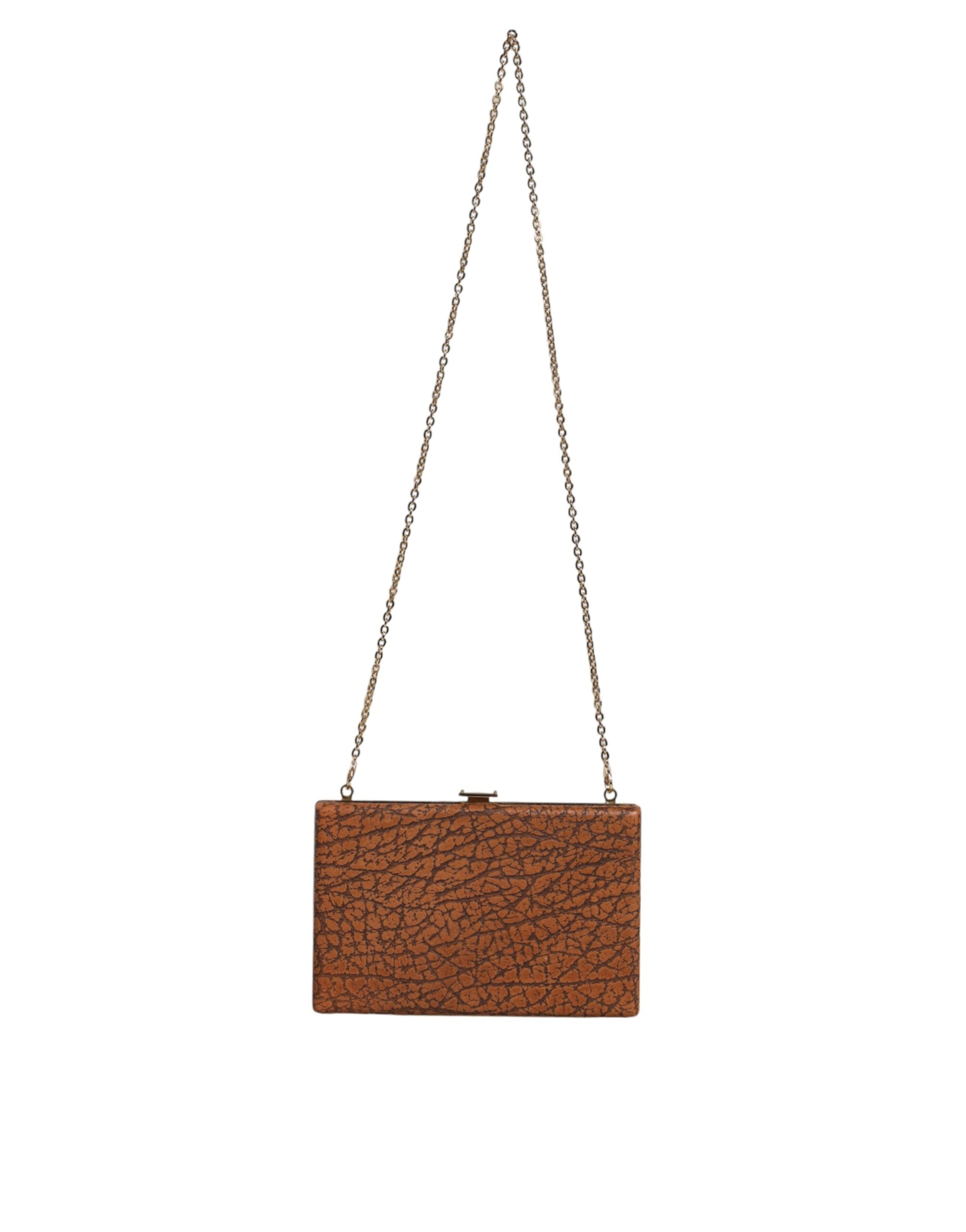 Dolce & Gabbana Leather Frame Clutch Mini Crossbody Brown Gold Bag