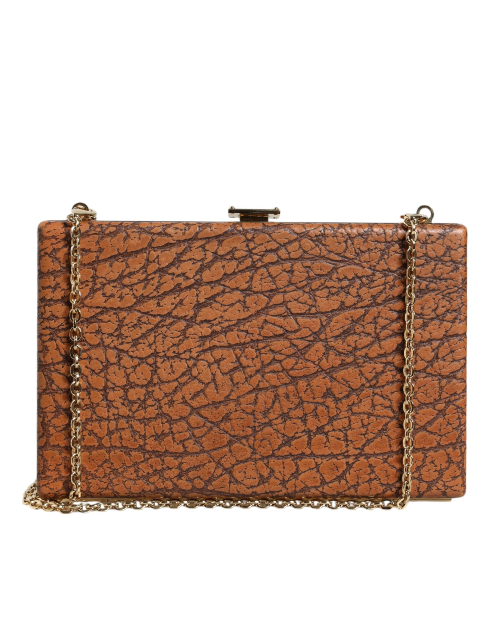 Dolce & Gabbana Leather Frame Clutch Mini Crossbody Brown Gold Bag