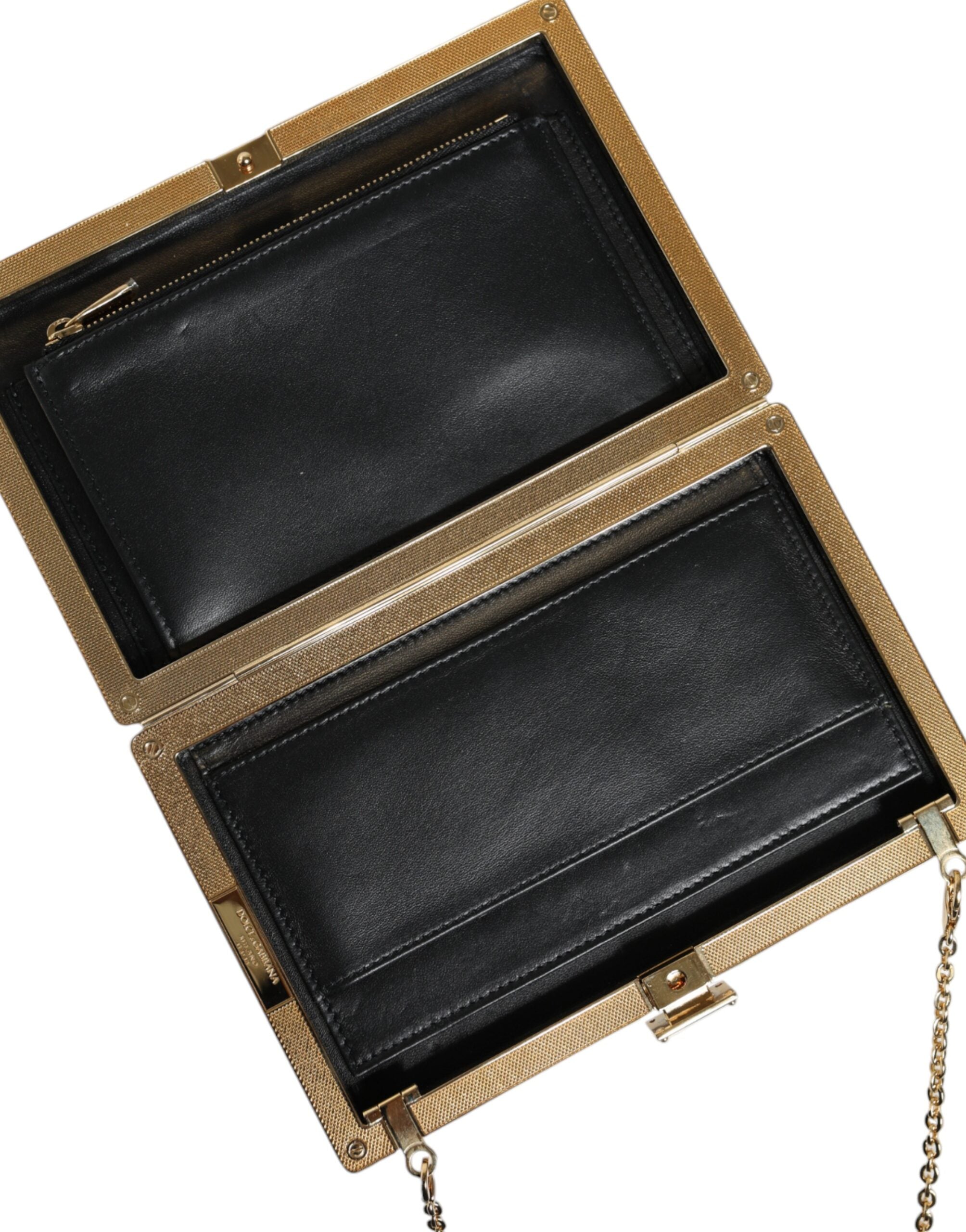 Dolce & Gabbana Leather Frame Clutch Mini Crossbody Brown Gold Bag