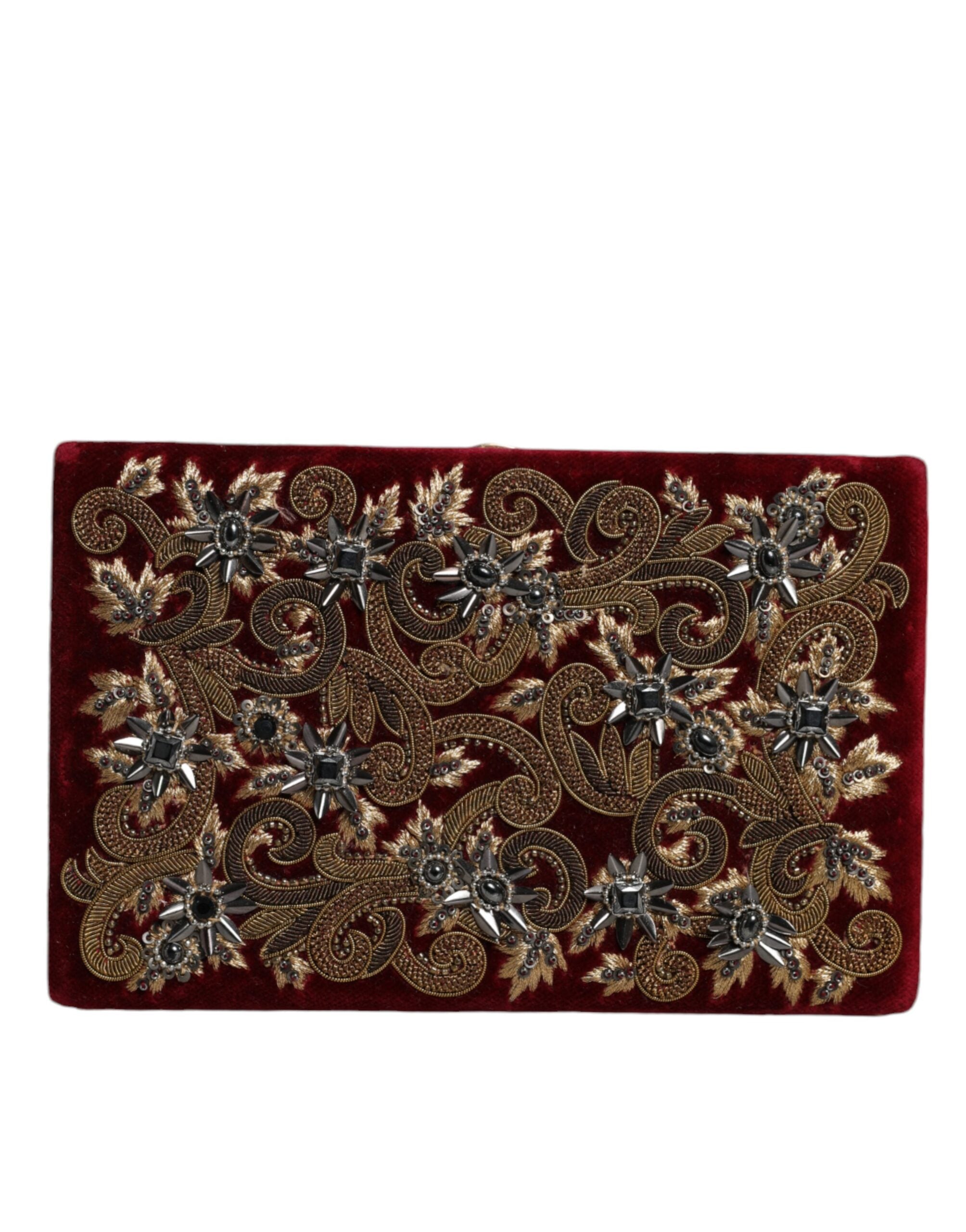Dolce & Gabbana Velvet Frame Clutch Evening Party Purse Red Gold Bag