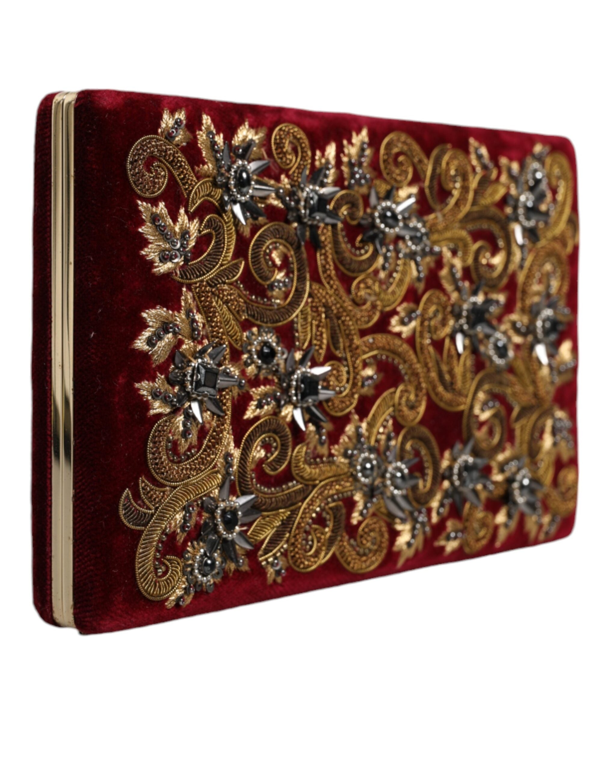 Dolce & Gabbana Velvet Frame Clutch Evening Party Purse Red Gold Bag