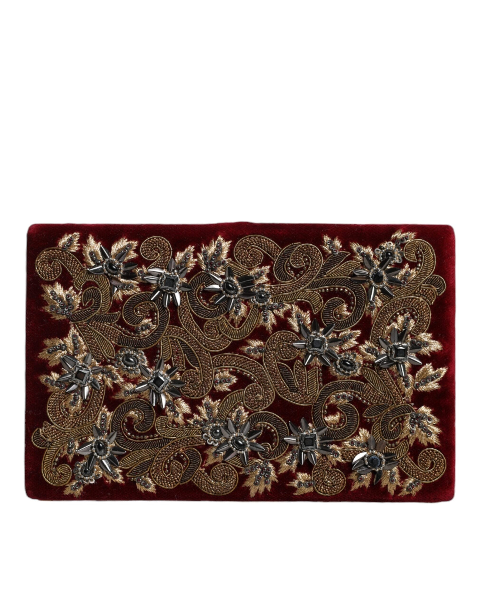 Dolce & Gabbana Velvet Frame Clutch Evening Party Purse Red Gold Bag