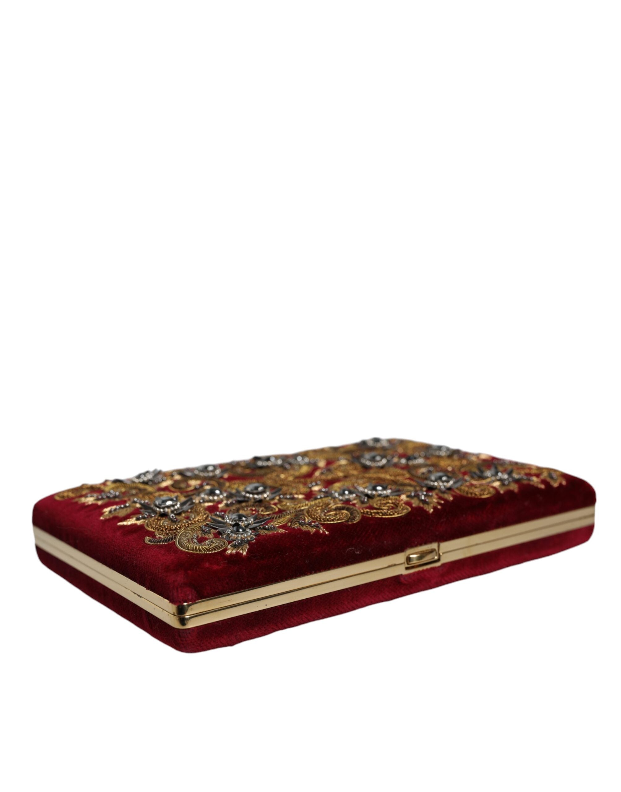 Dolce & Gabbana Velvet Frame Clutch Evening Party Purse Red Gold Bag