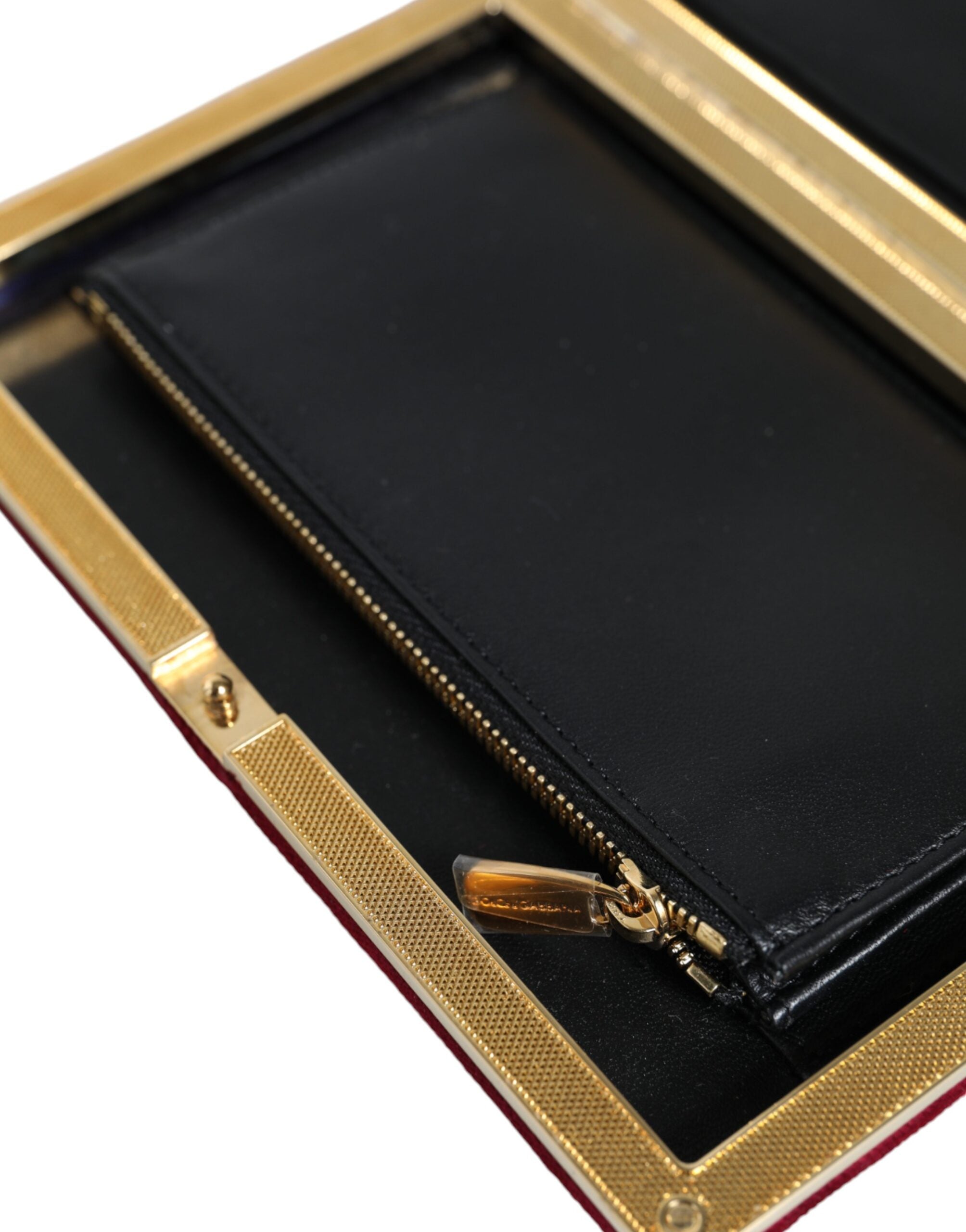 Dolce & Gabbana Velvet Frame Clutch Evening Party Purse Red Gold Bag