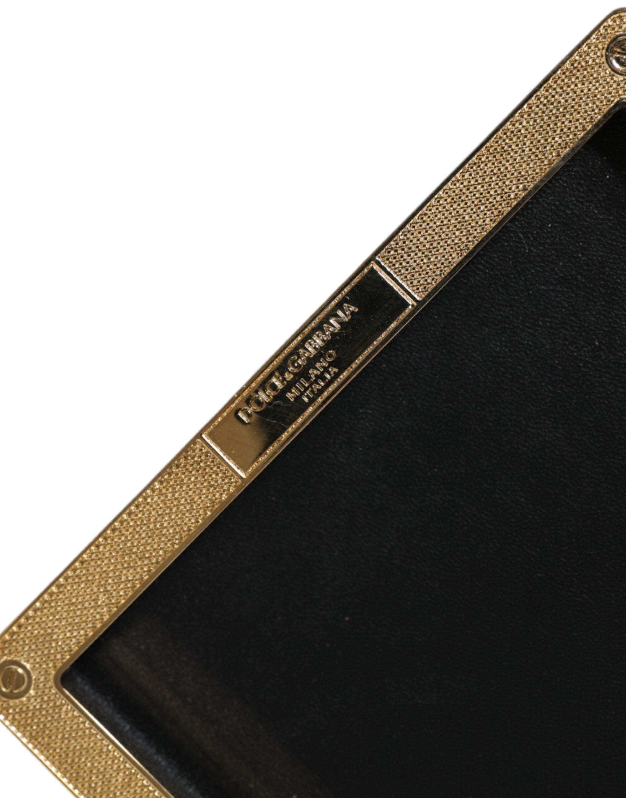 Dolce & Gabbana Leather Studs Frame Clutch Evening Purse Black Gold Bag