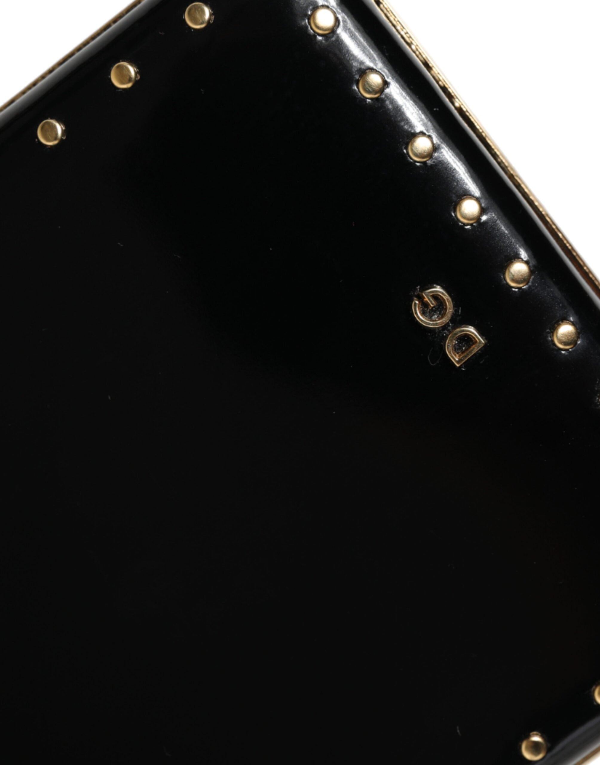 Dolce & Gabbana Leather Studs Frame Clutch Evening Purse Black Gold Bag