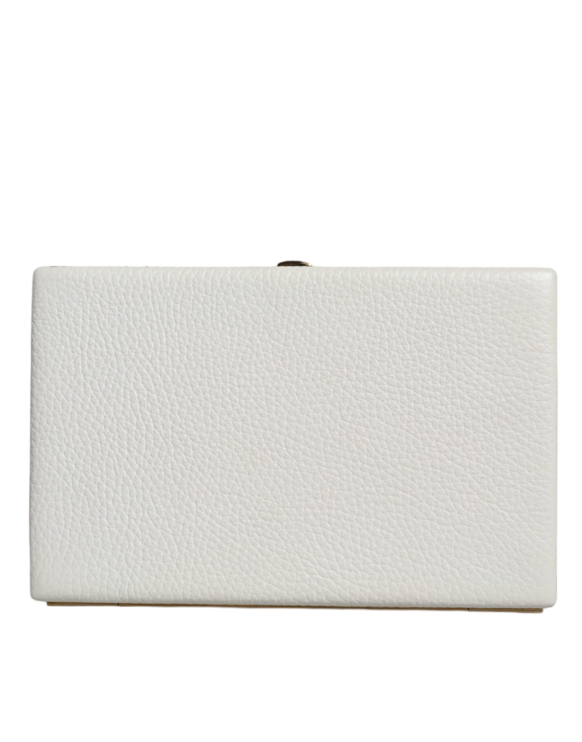 Dolce & Gabbana Leather Frame Clutch Evening Party Purse White Gold Bag