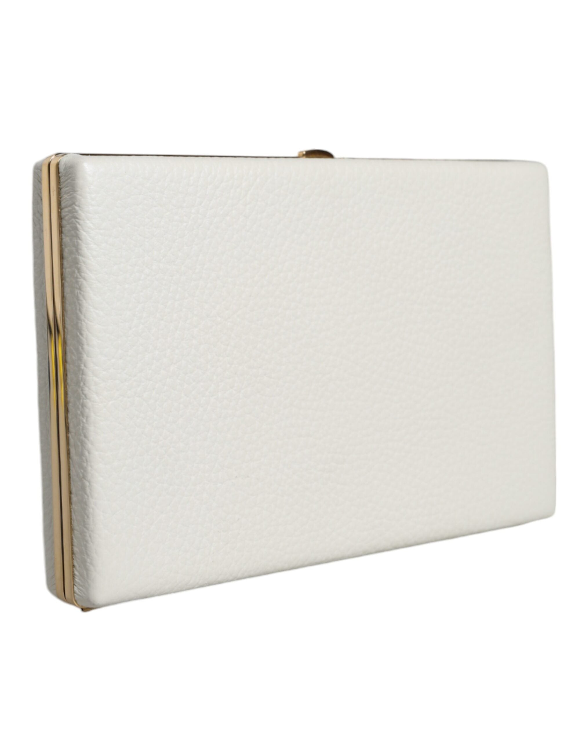 Dolce & Gabbana Leather Frame Clutch Evening Party Purse White Gold Bag