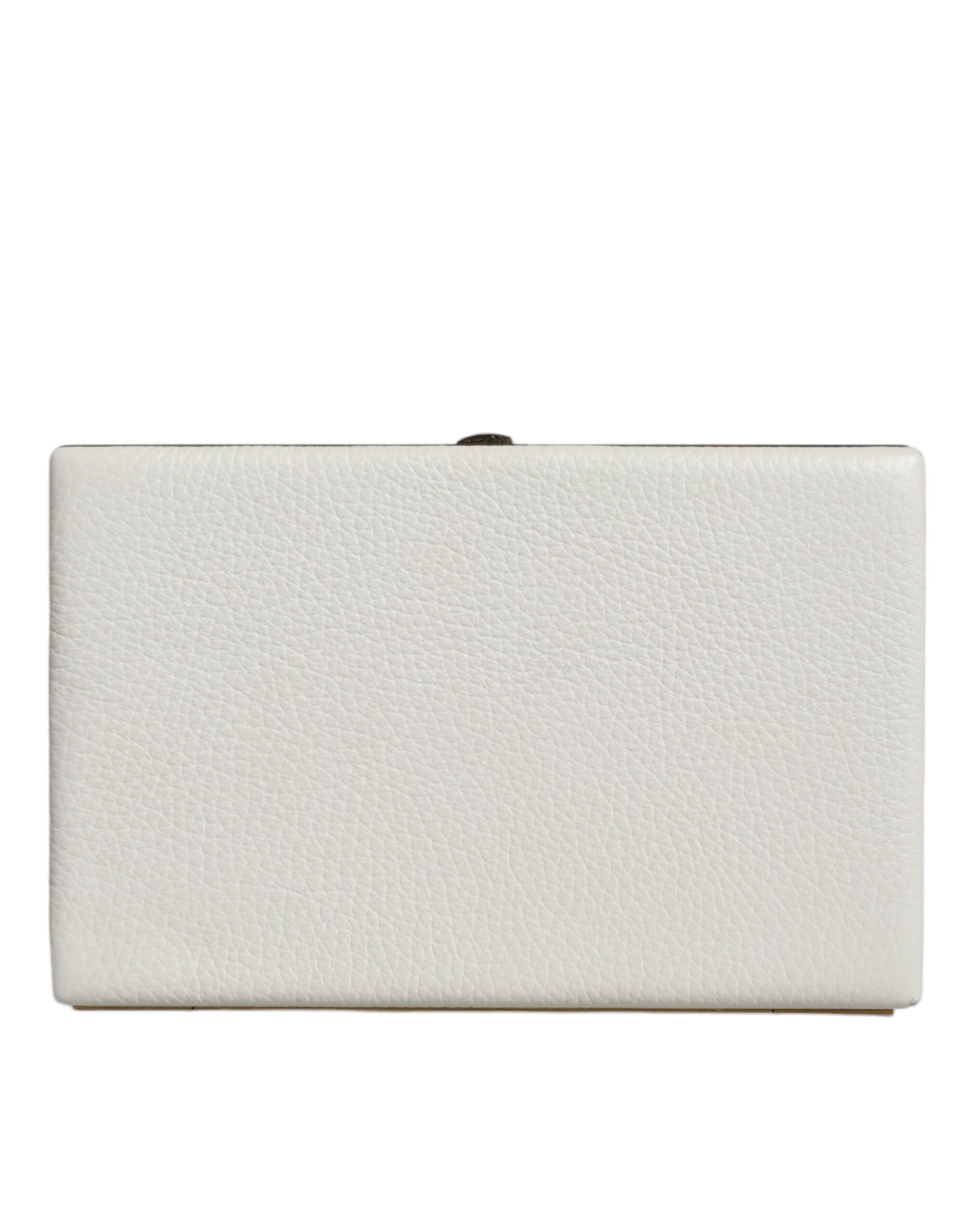 Dolce & Gabbana Leather Frame Clutch Evening Party Purse White Gold Bag