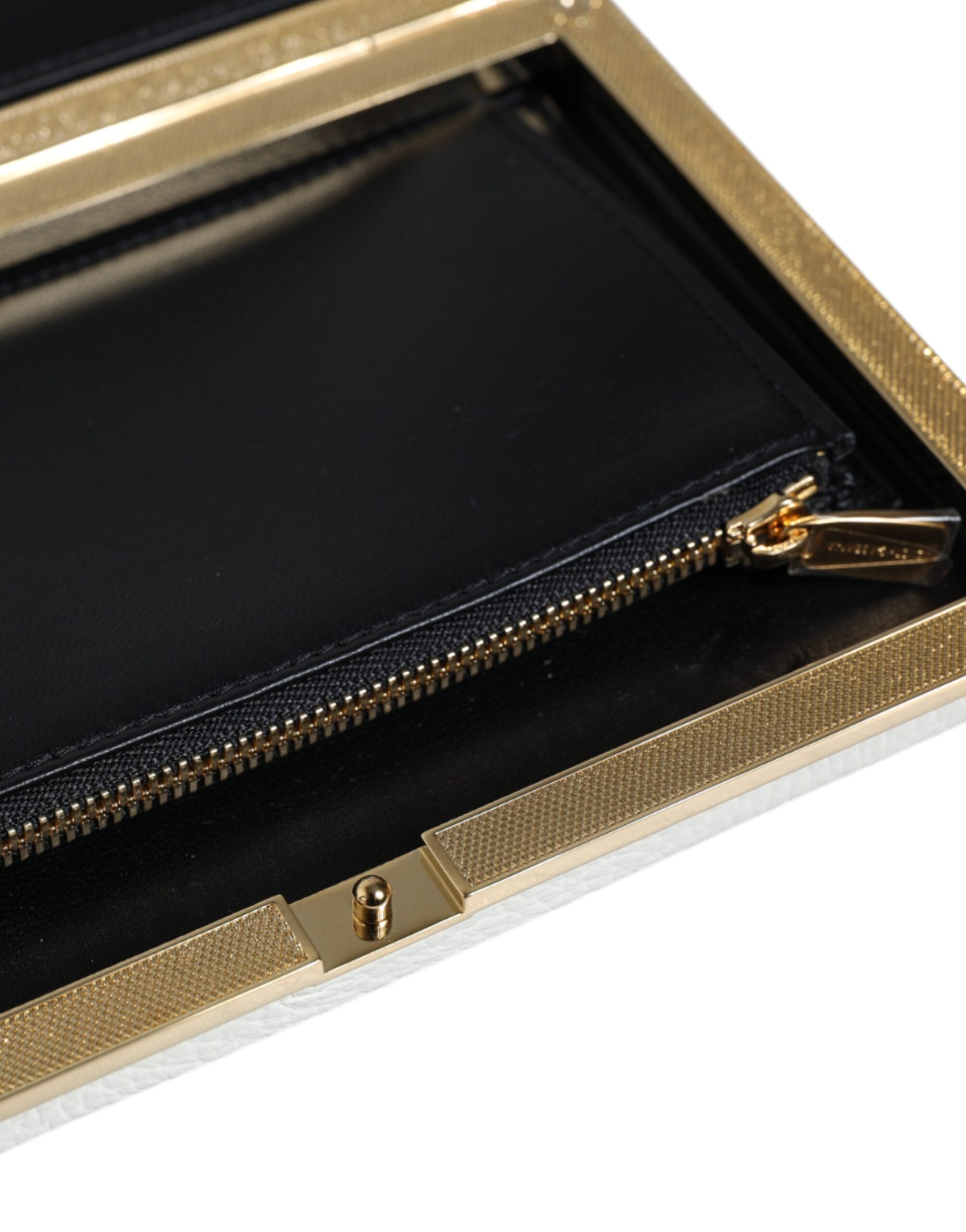 Dolce & Gabbana Leather Frame Clutch Evening Party Purse White Gold Bag