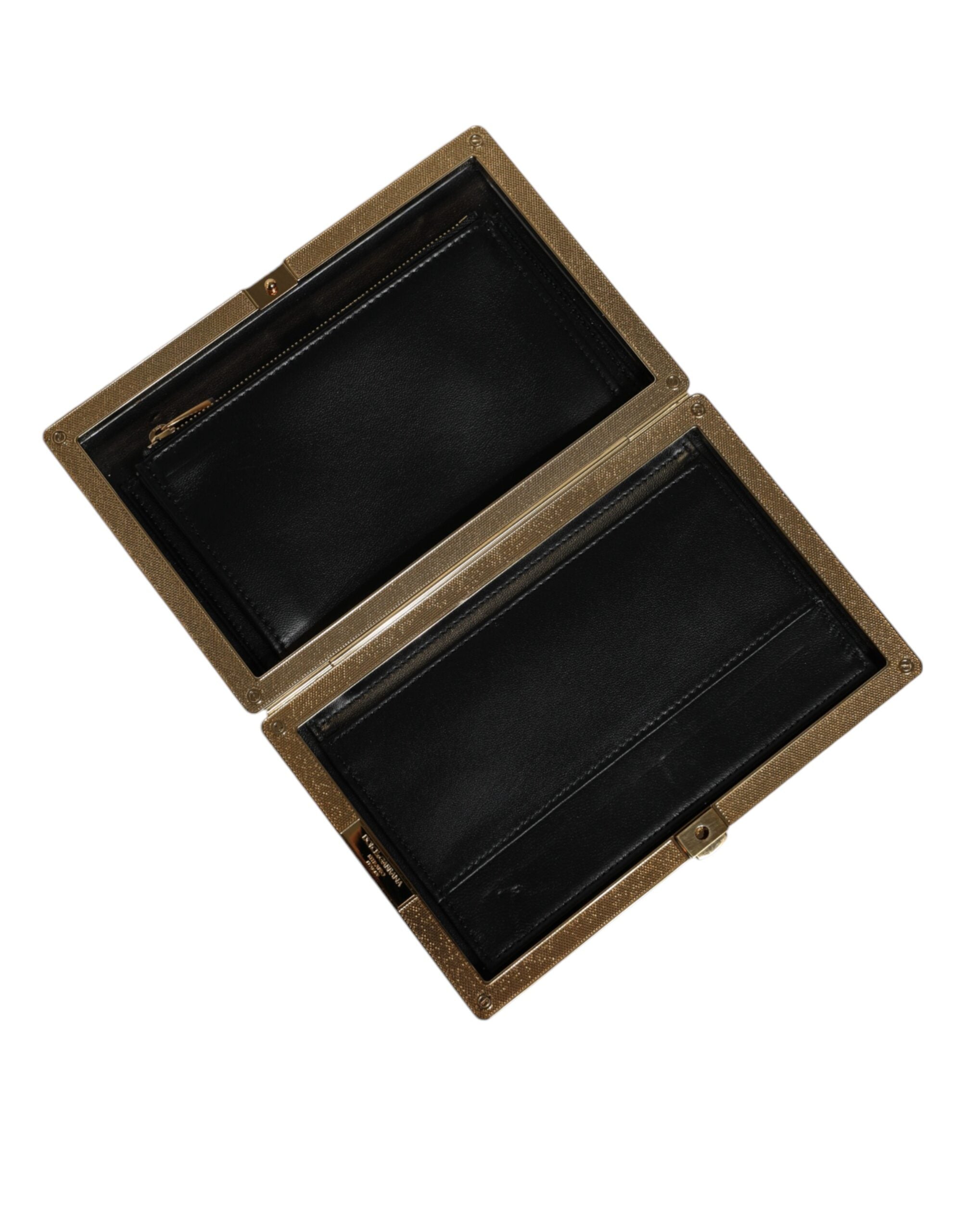 Dolce & Gabbana Leather Frame Clutch Evening Party Purse White Gold Bag