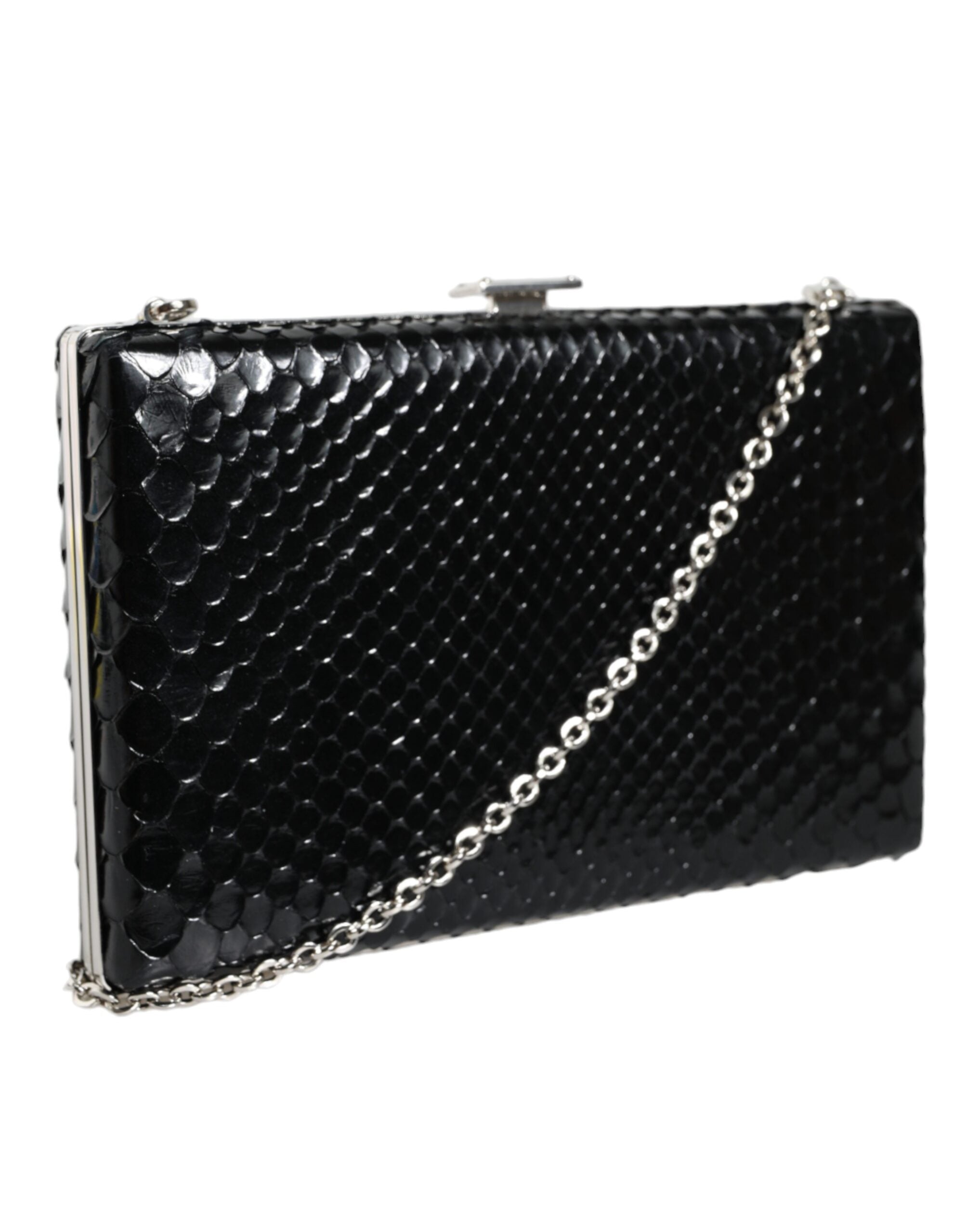 Dolce & Gabbana Leather Frame Clutch Mini Crossbody Black Silver Bag