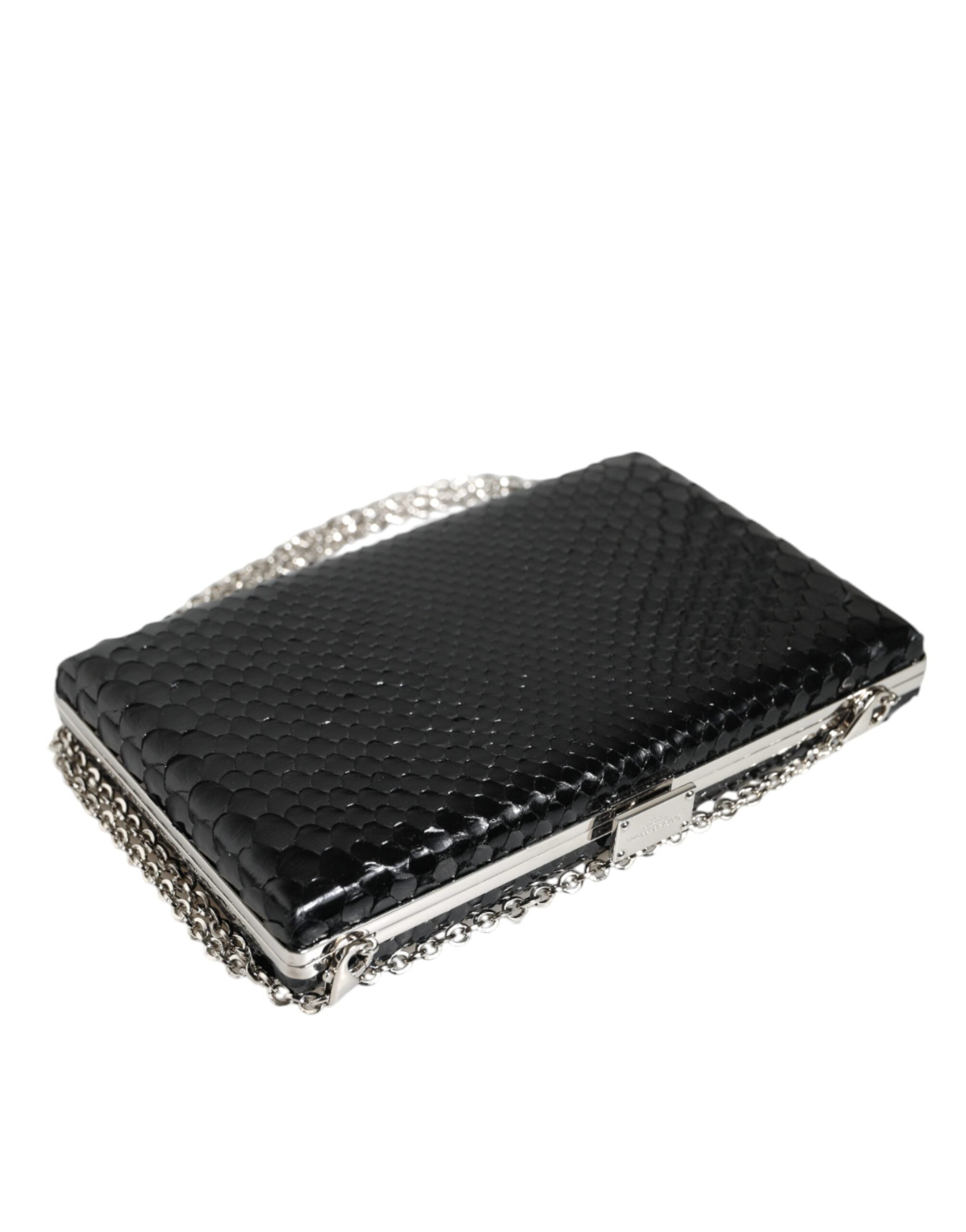 Dolce & Gabbana Leather Frame Clutch Mini Crossbody Black Silver Bag