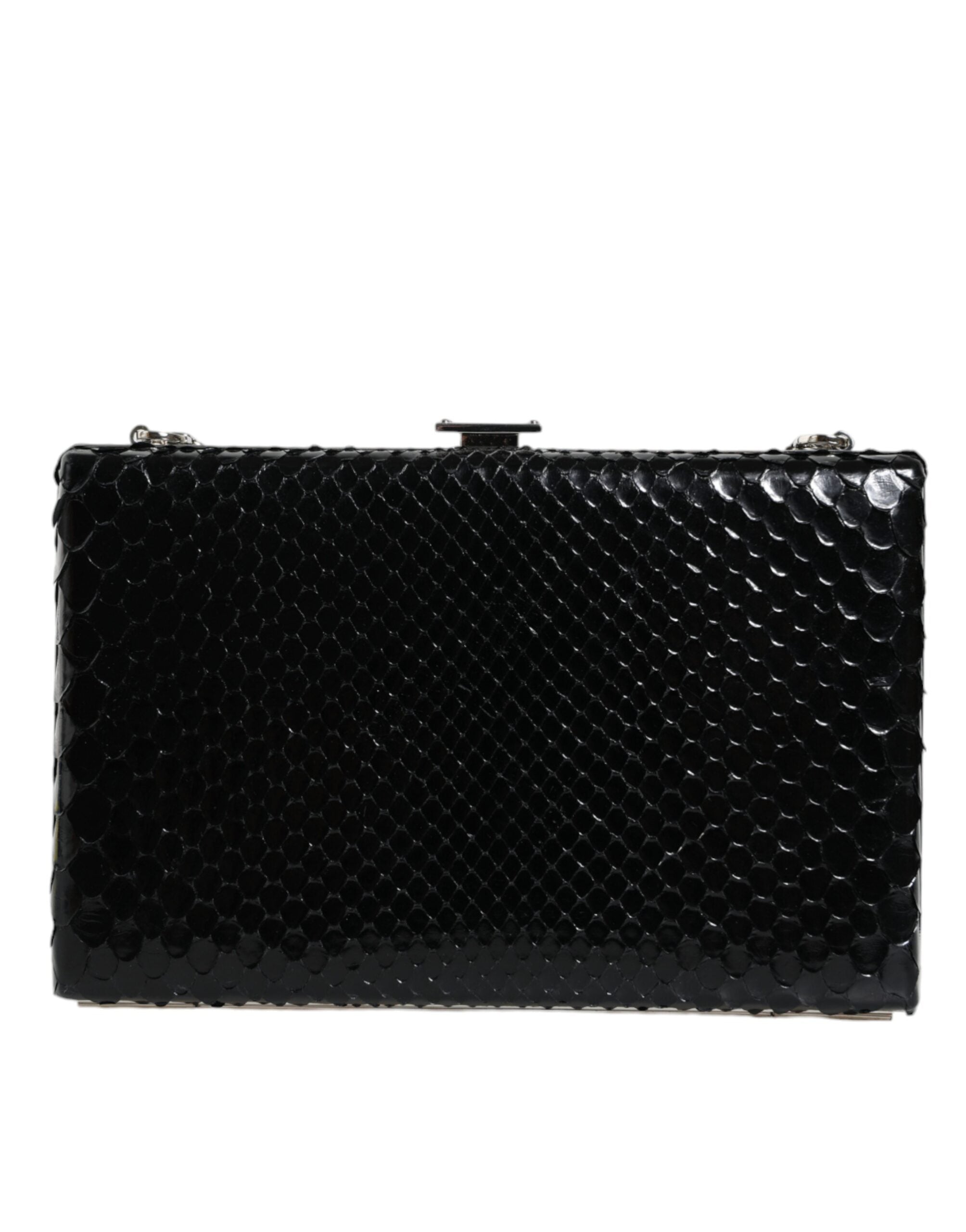 Dolce & Gabbana Leather Frame Clutch Mini Crossbody Black Silver Bag