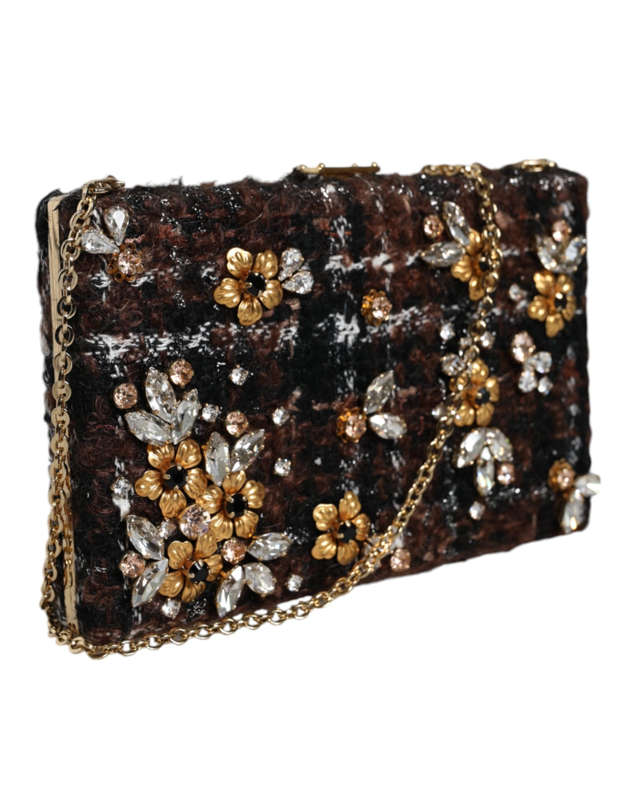 Dolce & Gabbana Tweed Floral Clutch Evening Party Purse Crossbody Multicolor Bag