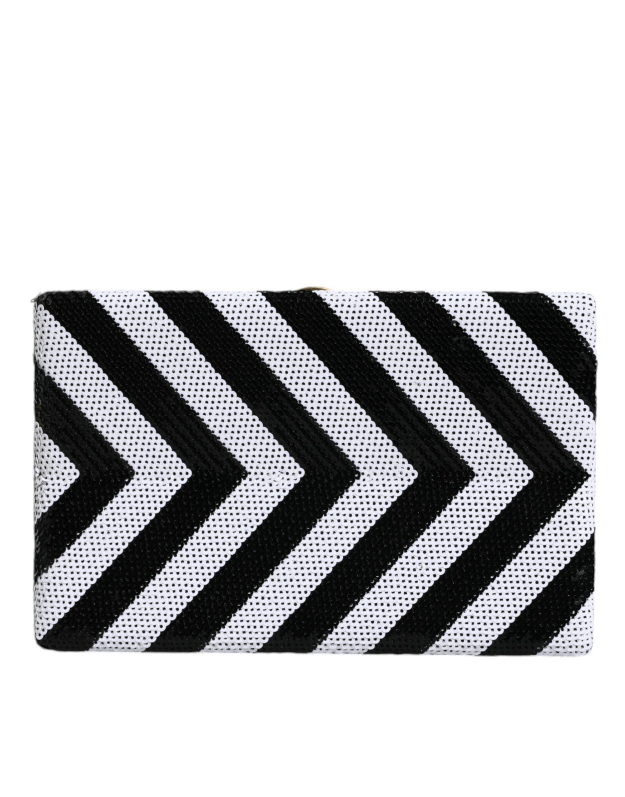 Dolce & Gabbana Frame Clutch Evening Party Purse Black White Gold Bag