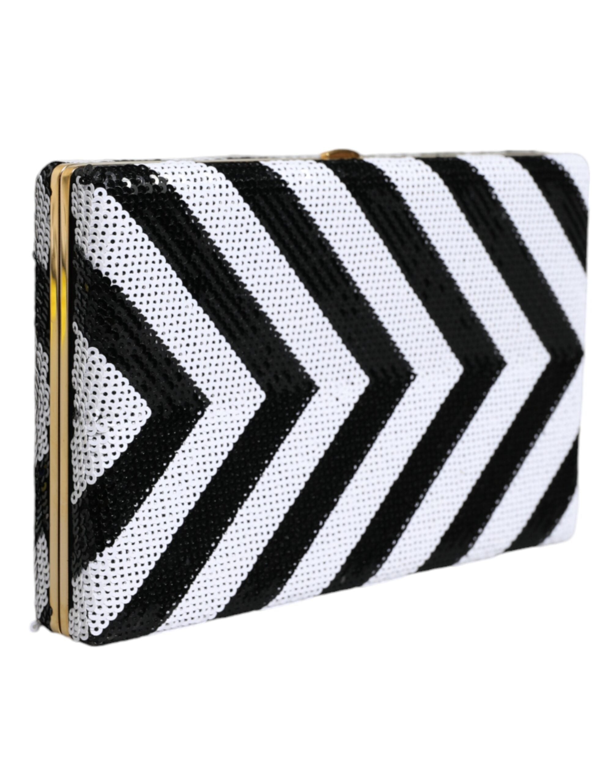 Dolce & Gabbana Frame Clutch Evening Party Purse Black White Gold Bag