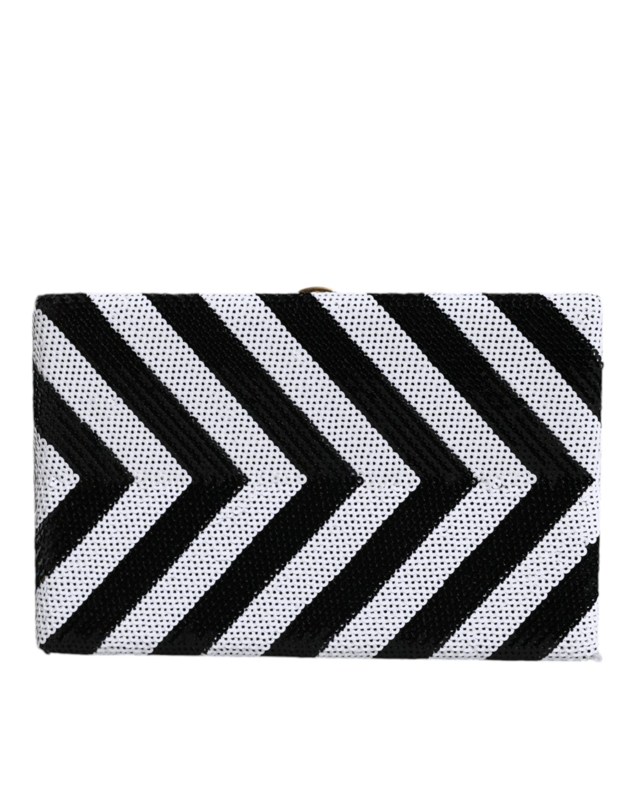 Dolce & Gabbana Frame Clutch Evening Party Purse Black White Gold Bag
