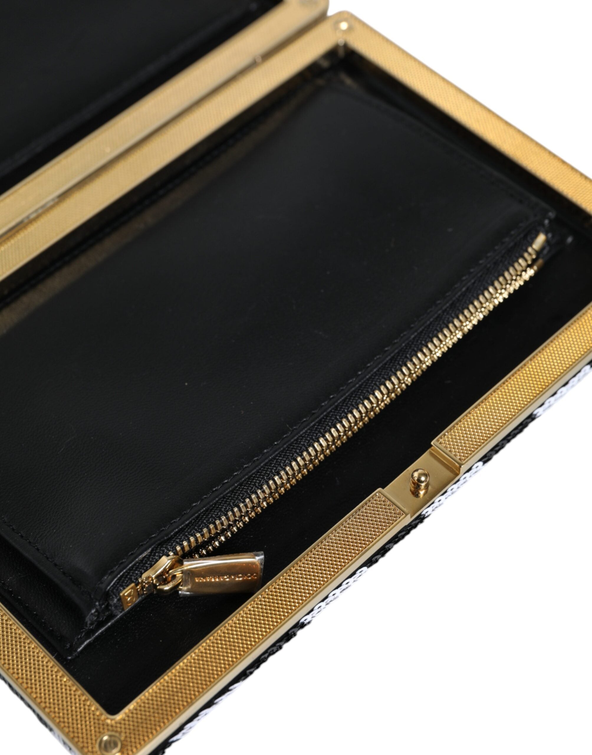 Dolce & Gabbana Frame Clutch Evening Party Purse Black White Gold Bag