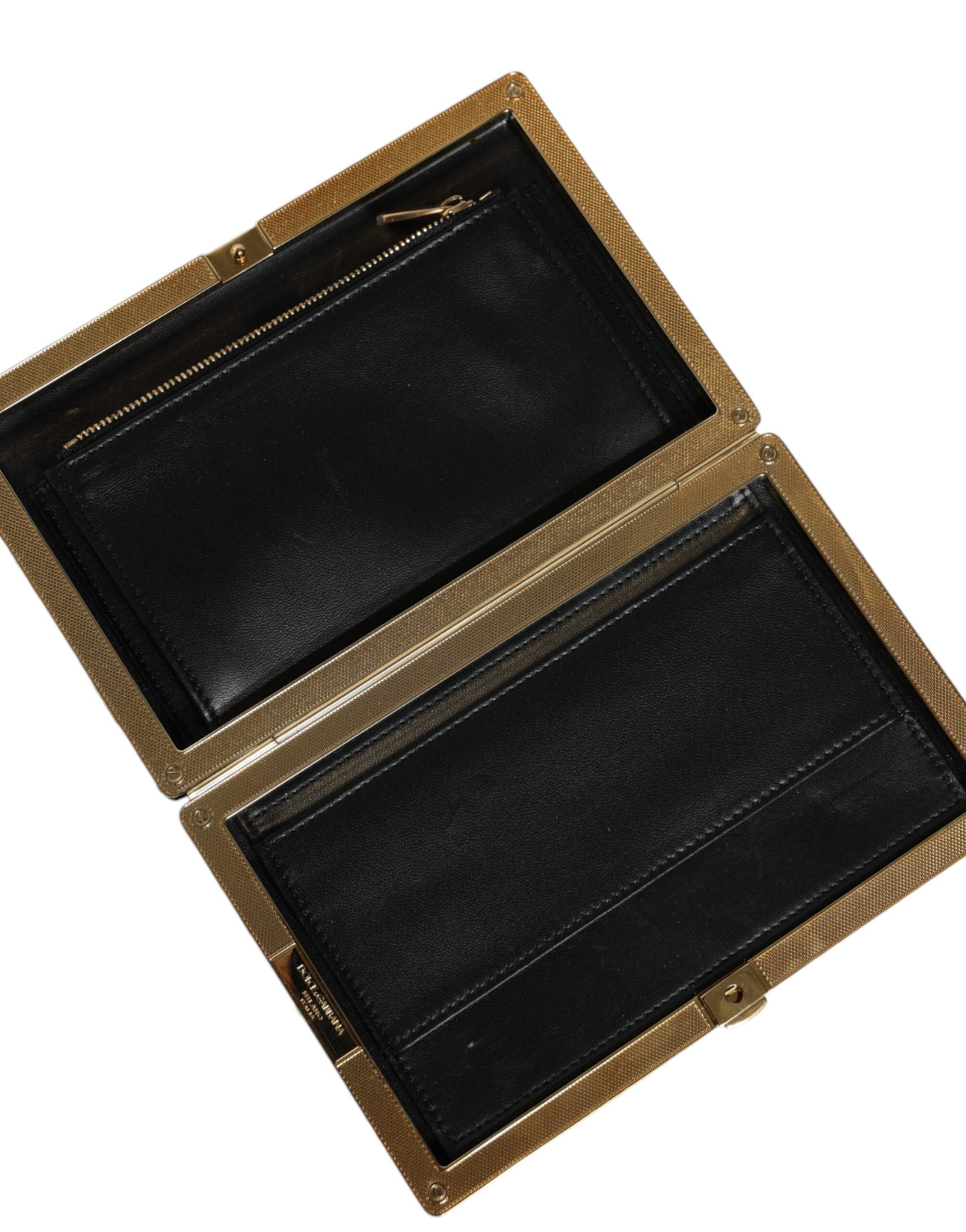 Dolce & Gabbana Frame Clutch Evening Party Purse Black White Gold Bag